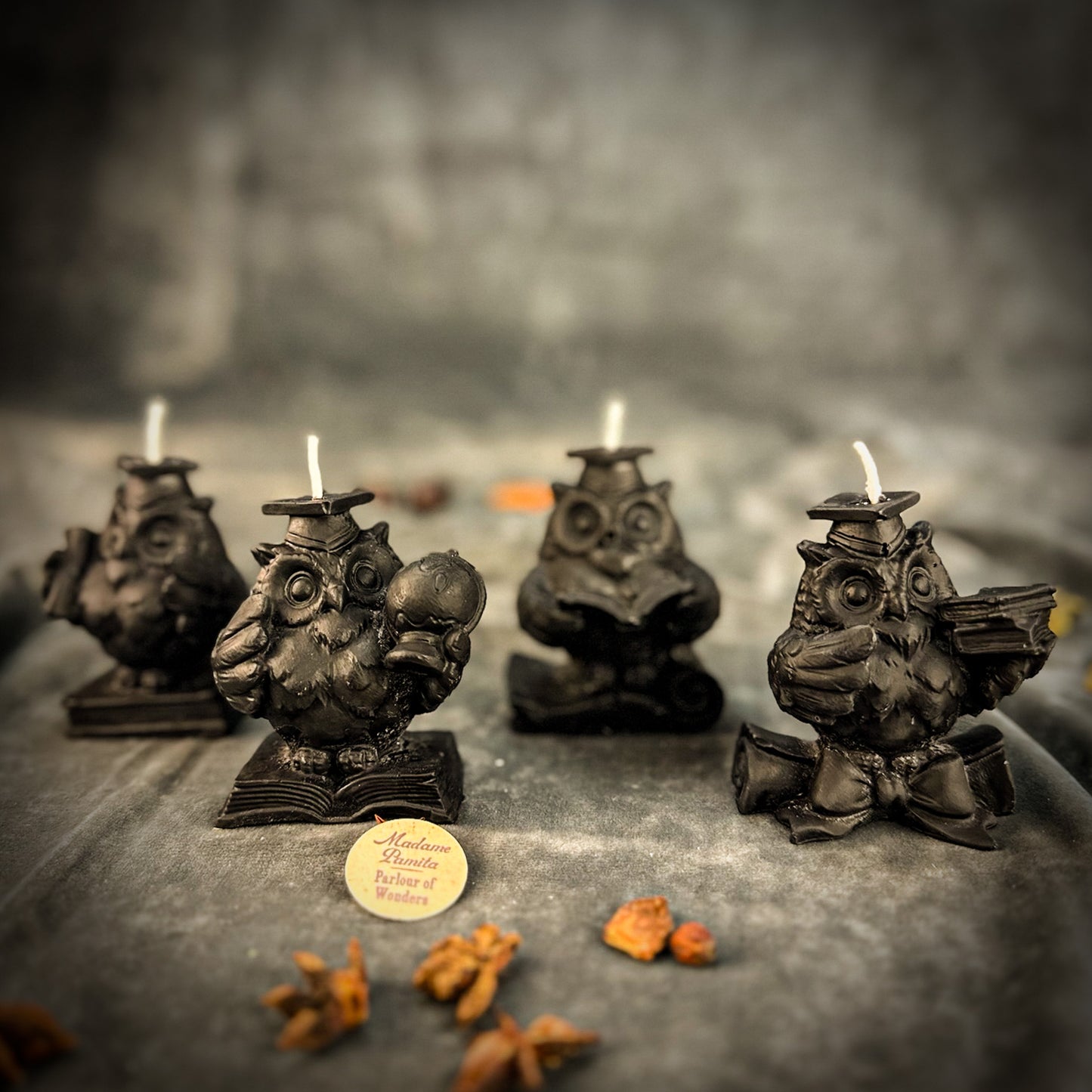 Black Beeswax School of Owls Candle Set