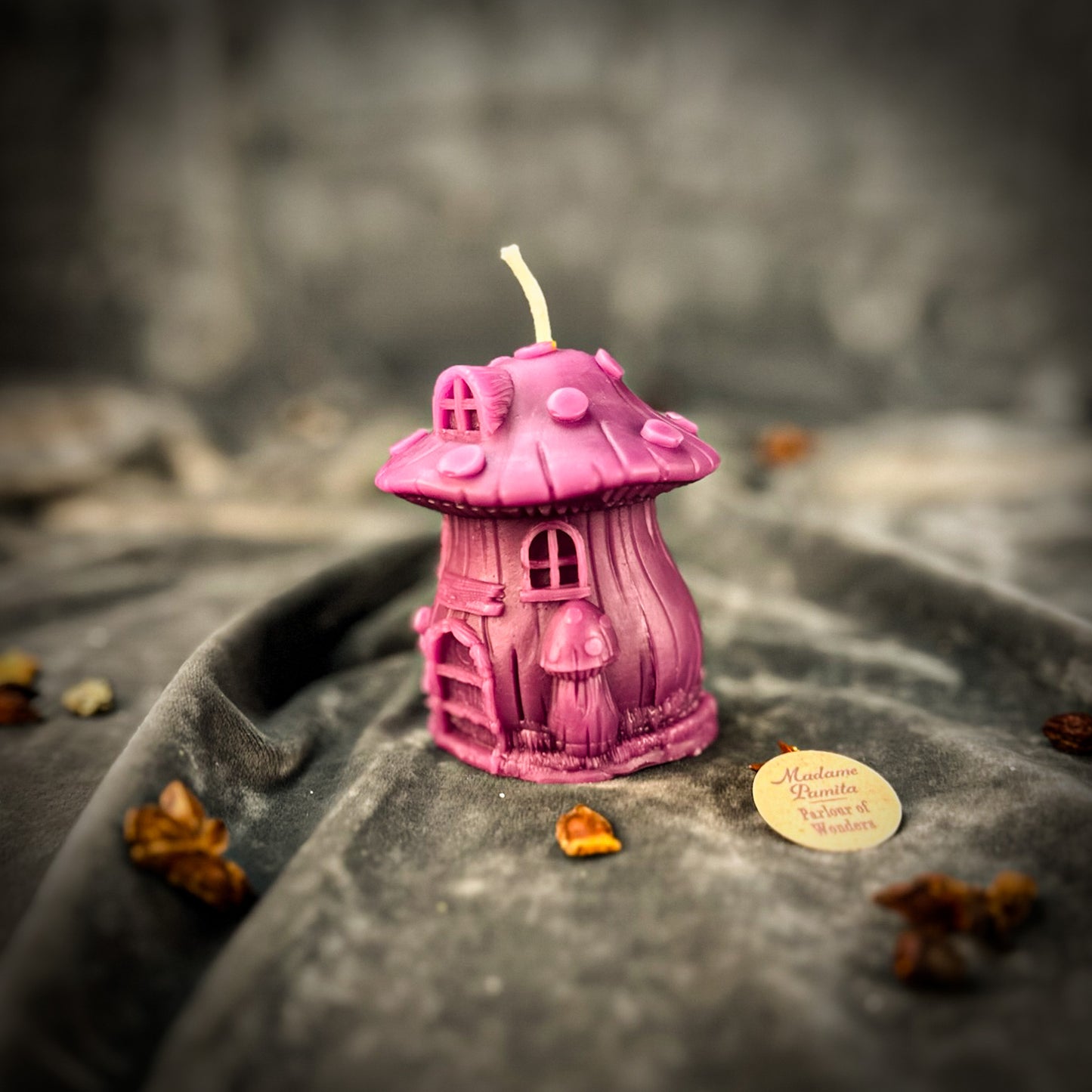 Mushroom Fairy Hut Purple Candle