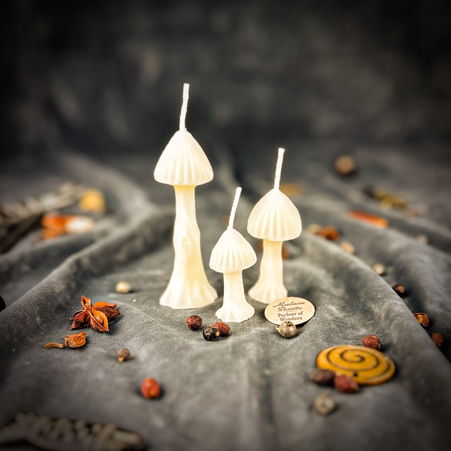 White Beeswax Mushroom Candle Trio