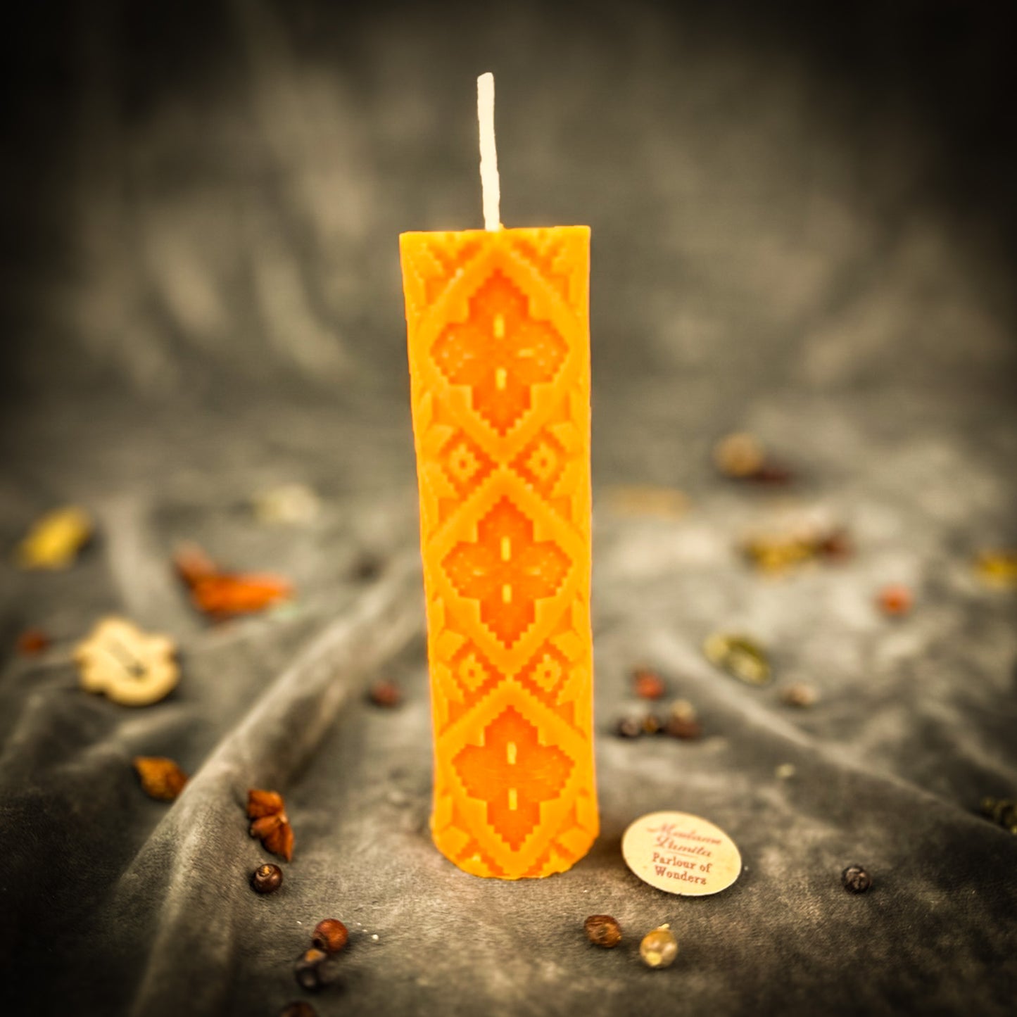 Yellow Beeswax Khrest Cross of Protection and Plenty Pillar Candle