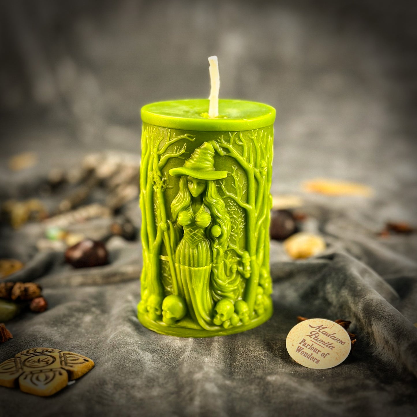Green Beeswax Pillars Spell Candle - Wisdom