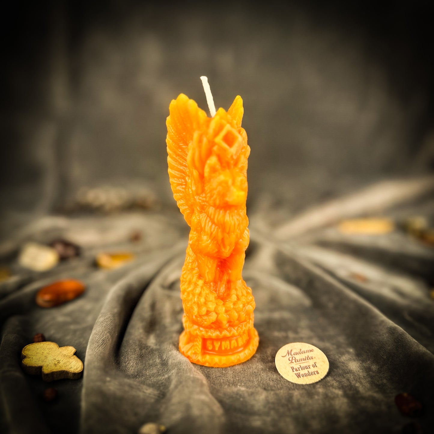 Orange Simargl Slavic Winged Dog Guardian Candle