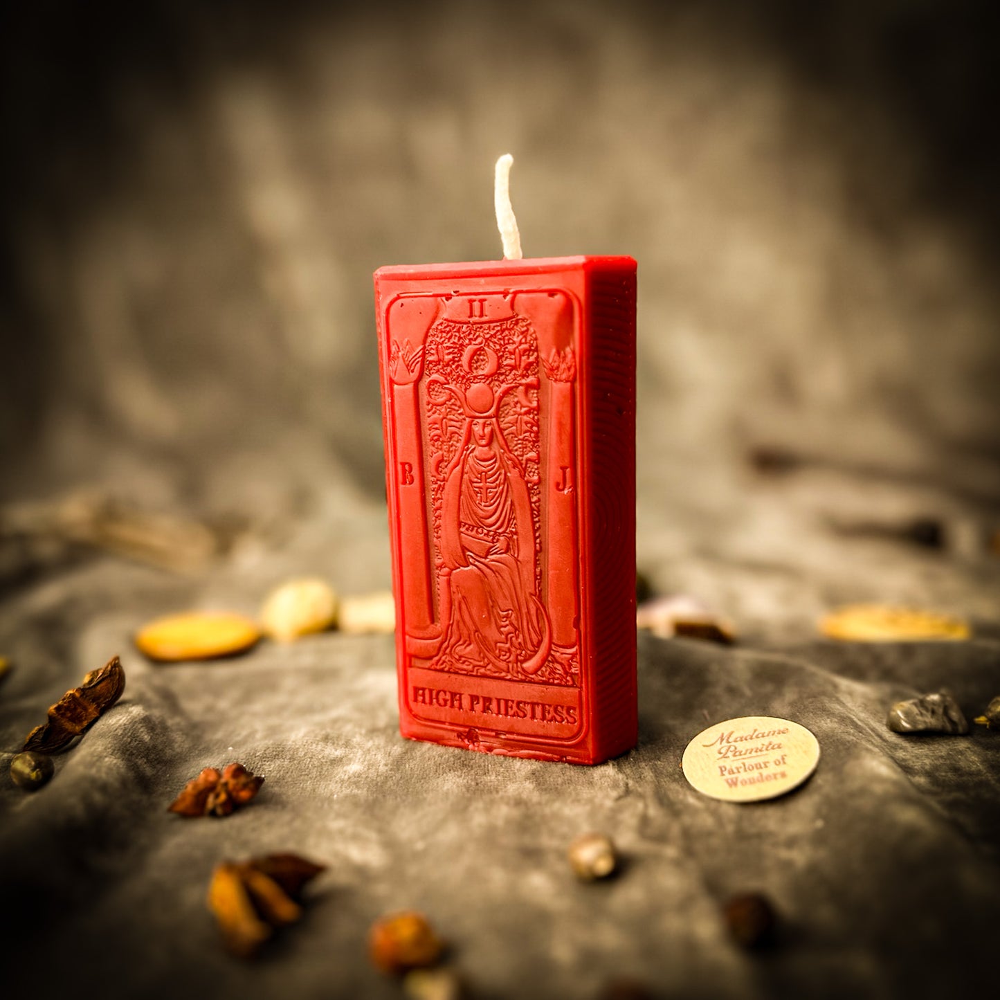 Red High Priestess Card Candle