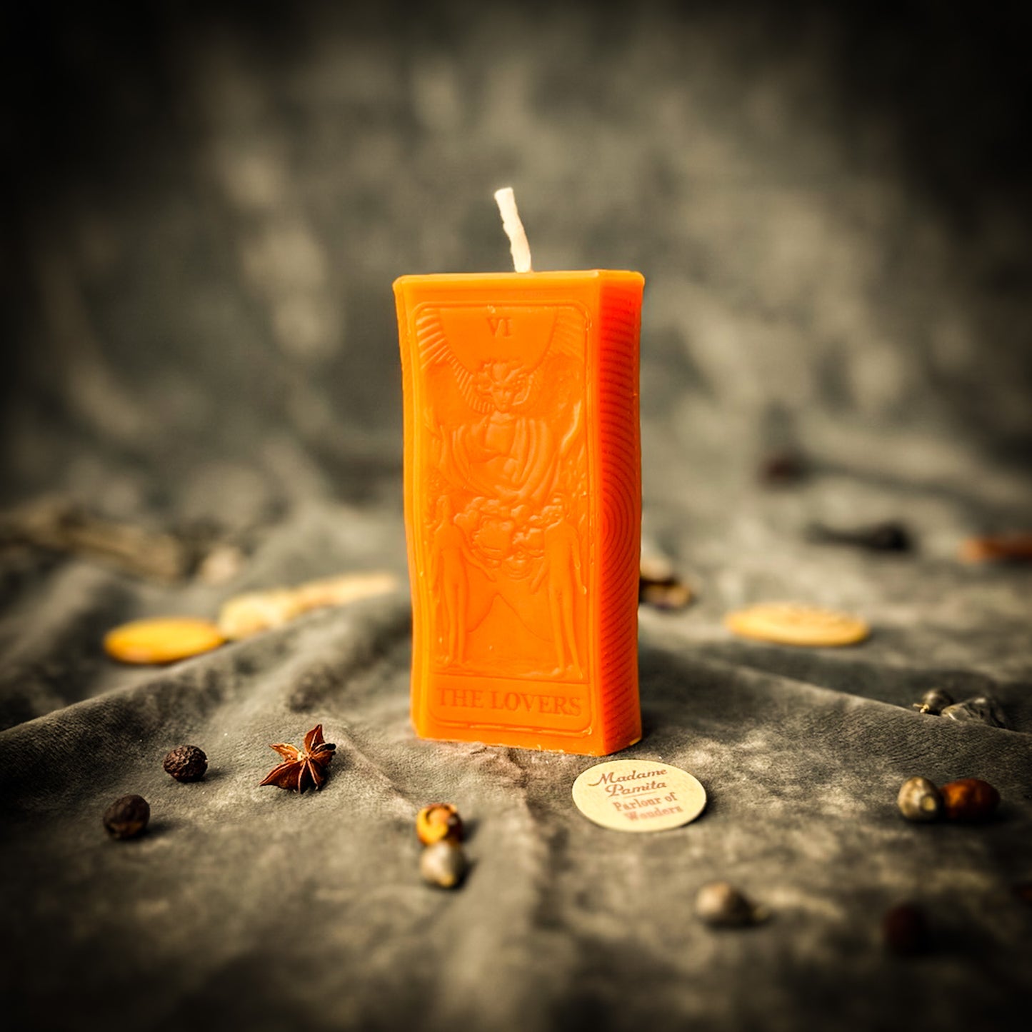 Orange The Lovers Tarot Card Candle