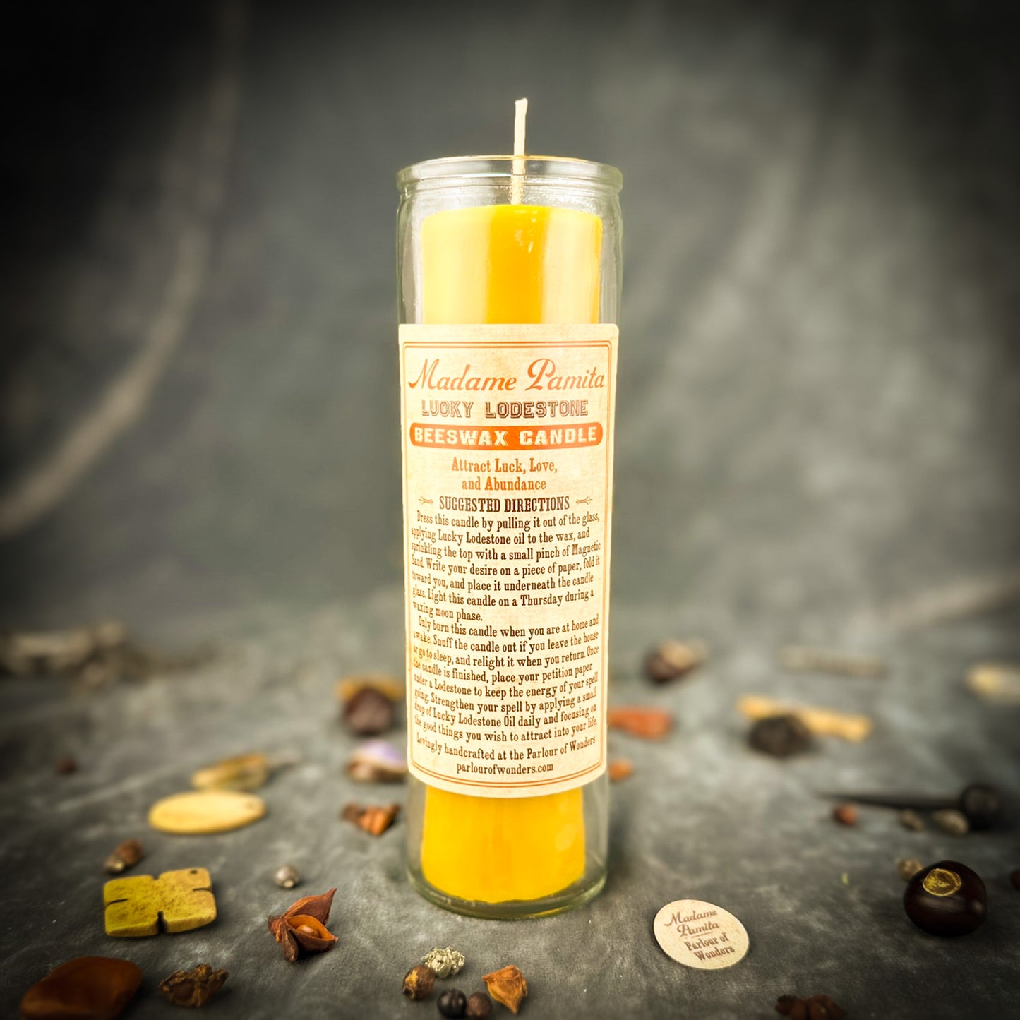 Lucky Lodestone Beeswax Vigil Candle by Madame Pamita - Attract Love, Money & Luck