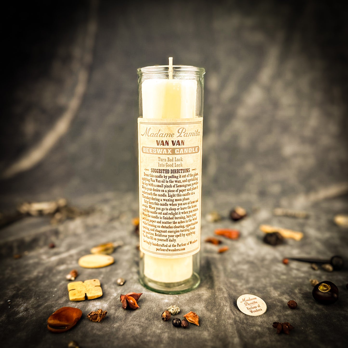 Van Van Beeswax Vigil Candle by Madame Pamita - Clear Negativity & Turn Luck Around