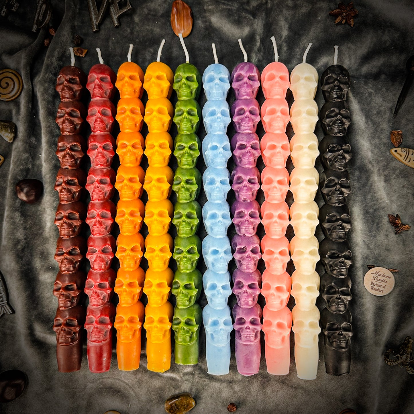 Beeswax Eight Day Skull Taper Spell Candle