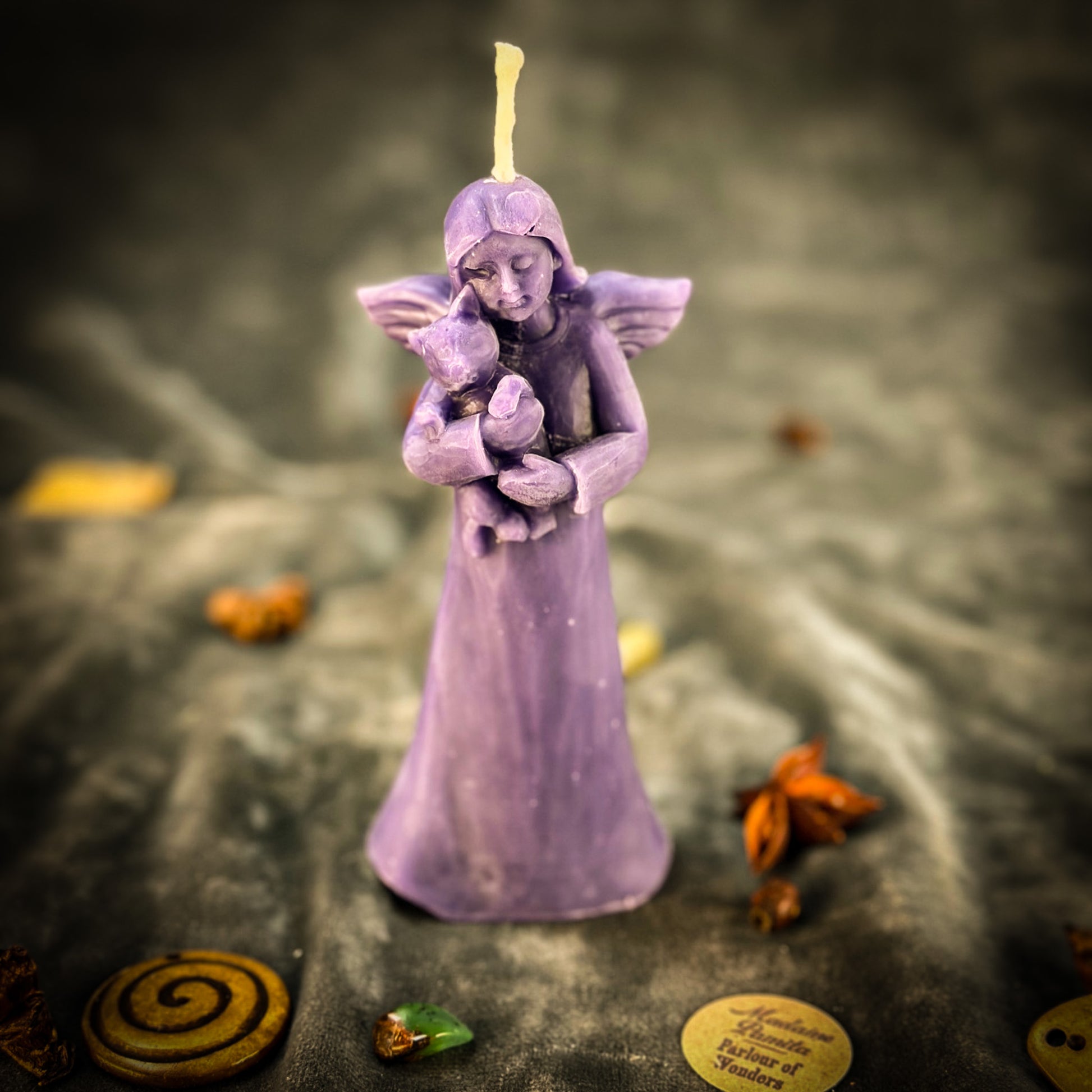 Purple Beeswax Cat Guardian Spirit Spell Candle 