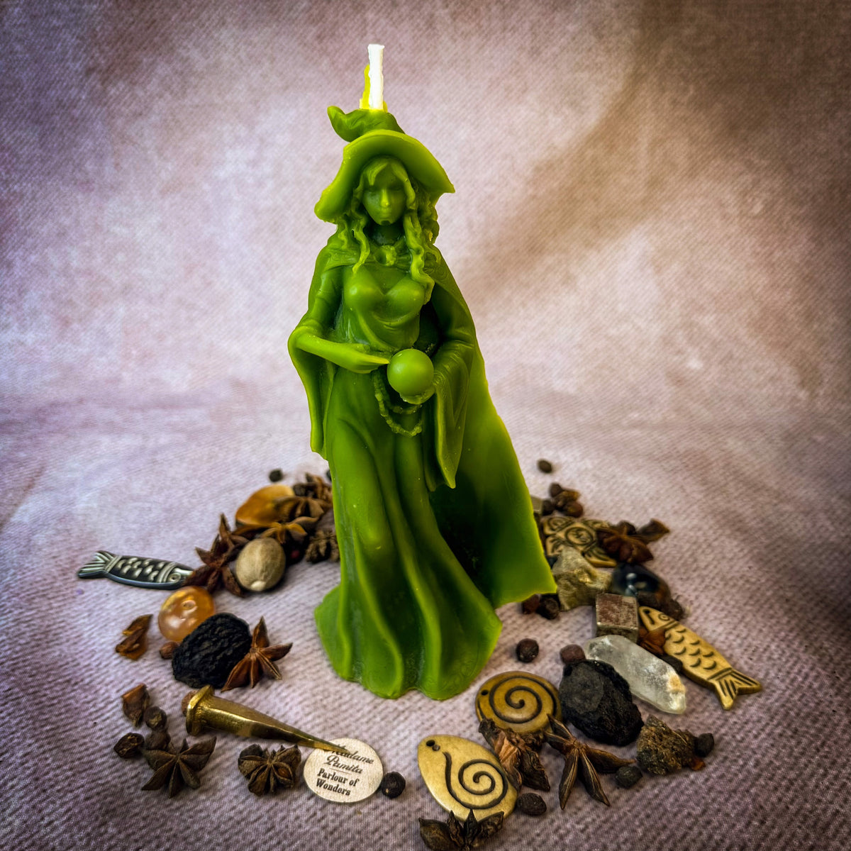 Limited Edition Beeswax Queen of the Witches Spell Candle - Green