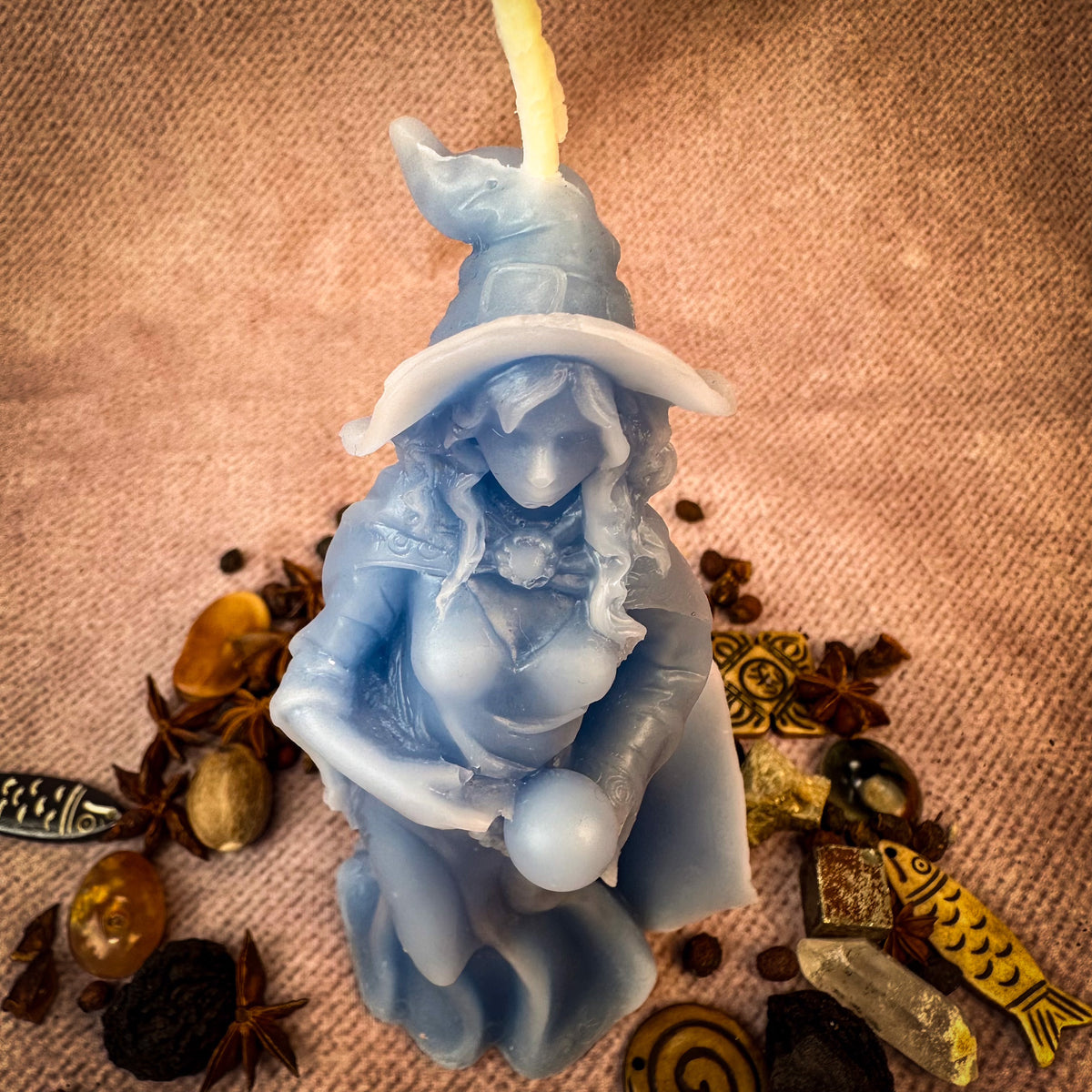 Limited Edition Beeswax Queen of the Witches Spell Candle  - Blue