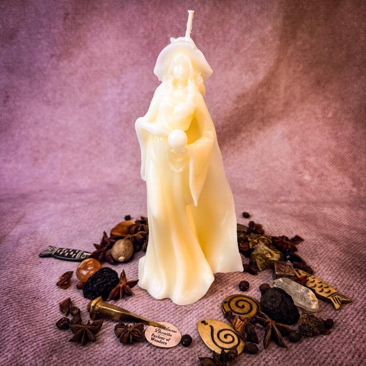 Limited Edition Beeswax Queen of the Witches Spell Candle  - White