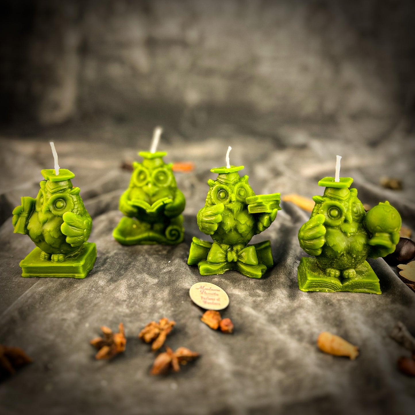 Green Owls Candle Set