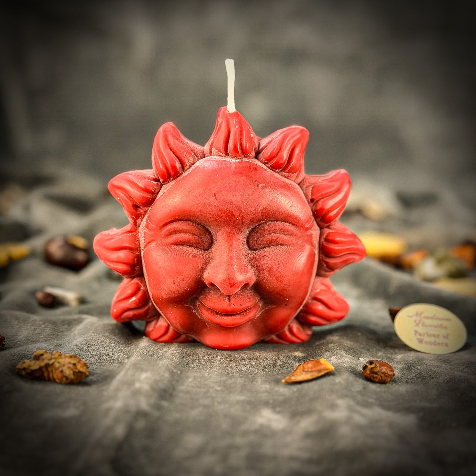 Red Beeswax Smiling Sun Spell Candle