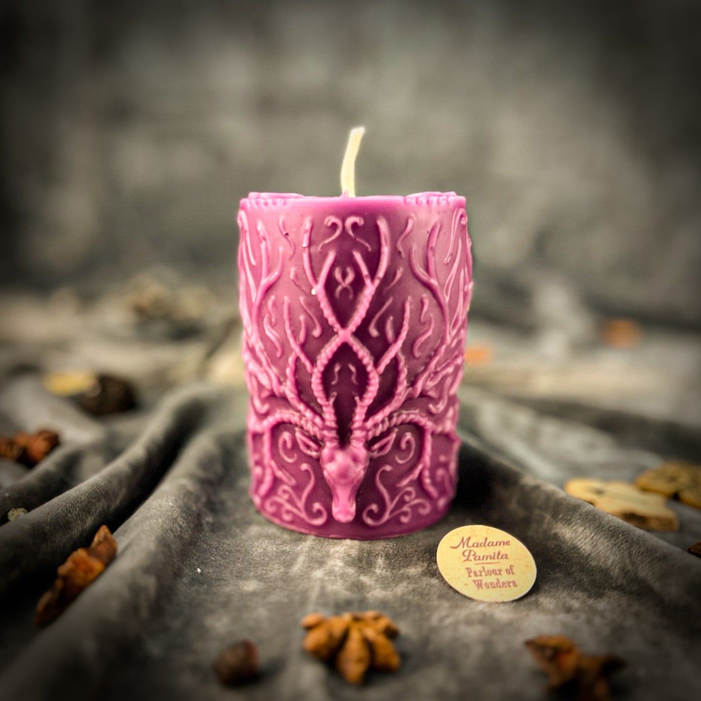Purple Beeswax Stag of the Quest Pillar Candle