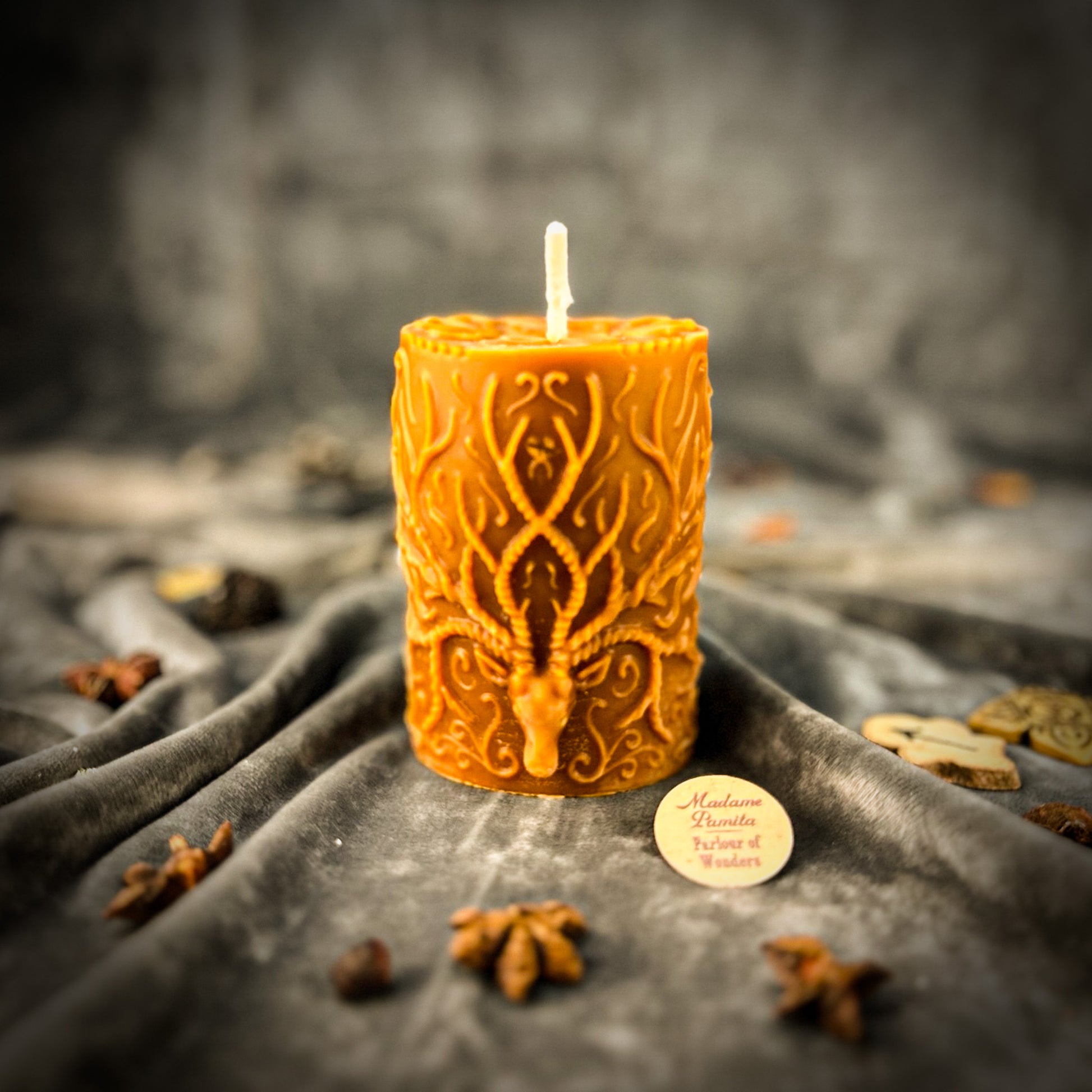 Brown Beeswax Stag of the Quest Pillar Candle