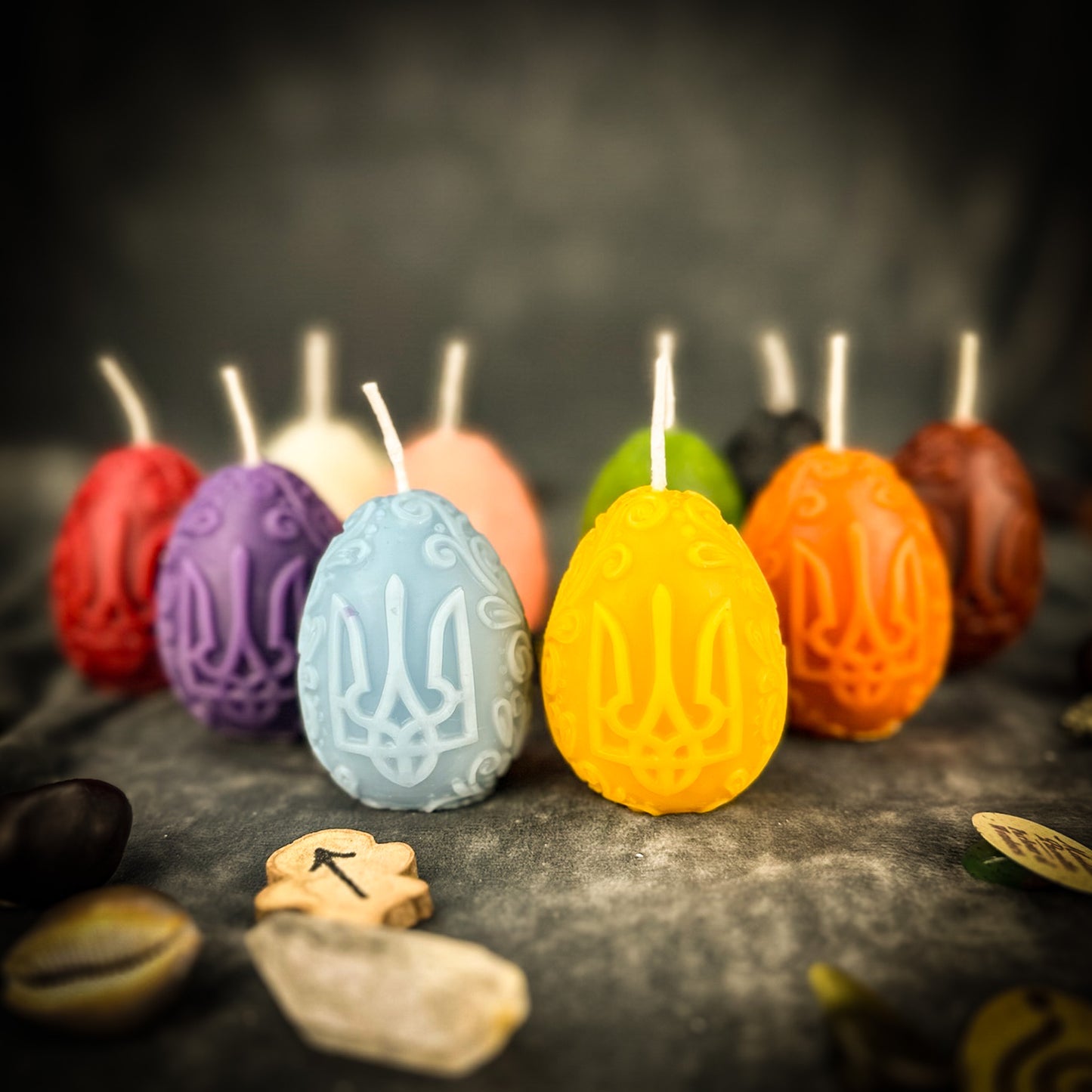 Beeswax Ukrainian Tryzub Pysanka Spell Candle - Protection & Strength