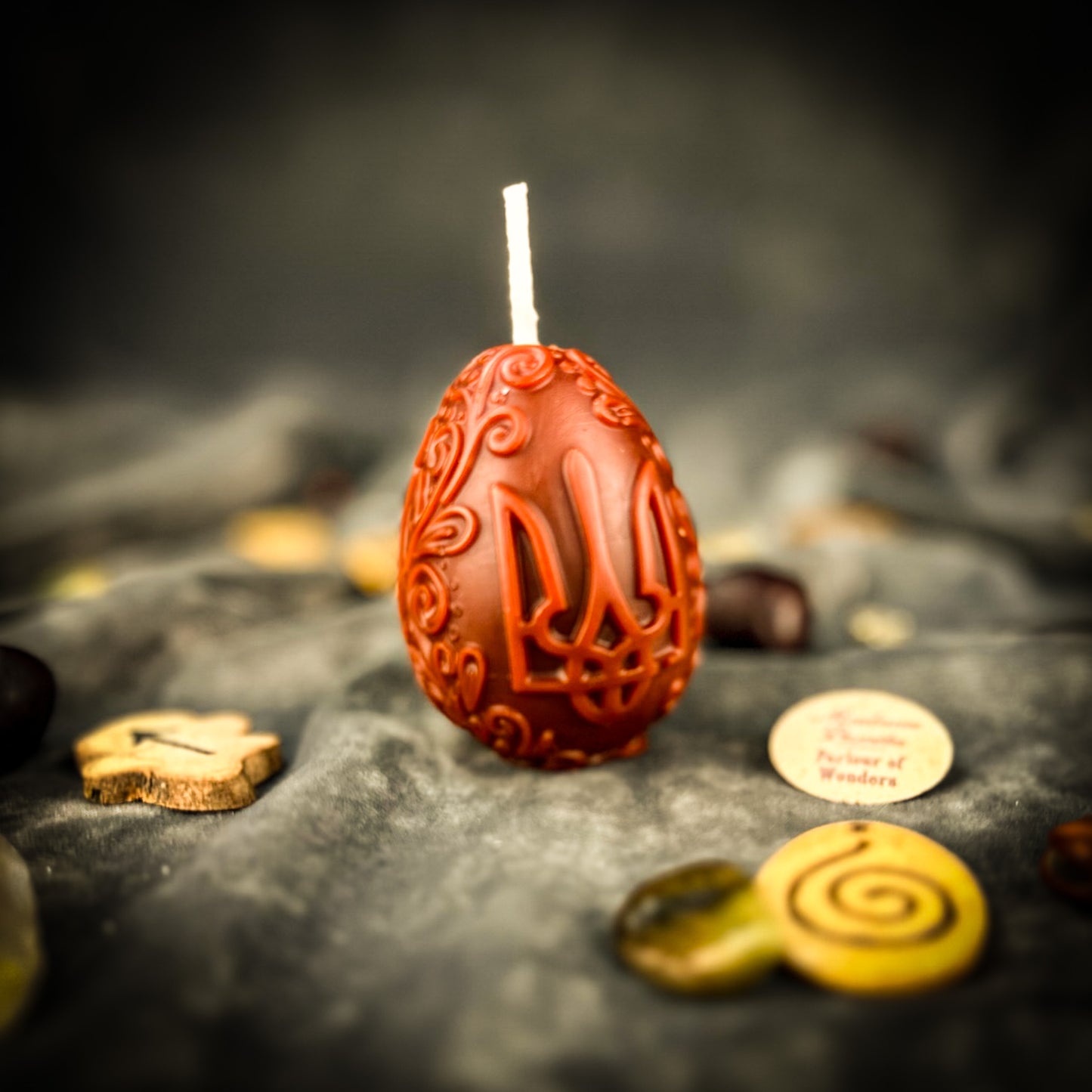 Beeswax Ukrainian Tryzub Pysanka Spell Candle - Protection & Strength