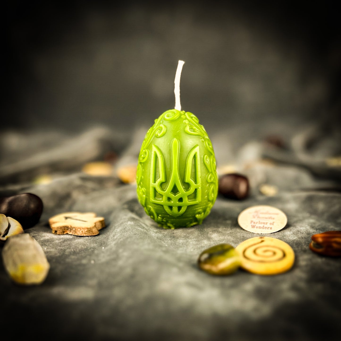 Beeswax Ukrainian Tryzub Pysanka Spell Candle - Protection & Strength