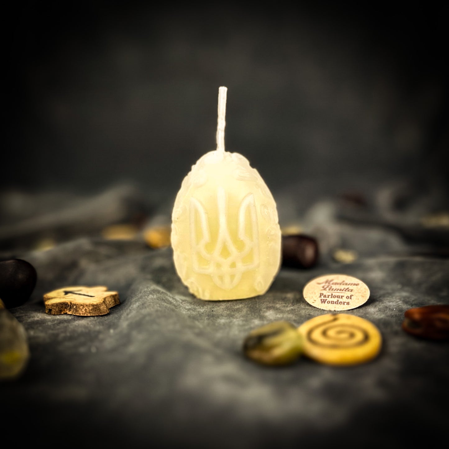 Beeswax Ukrainian Tryzub Pysanka Spell Candle - Protection & Strength