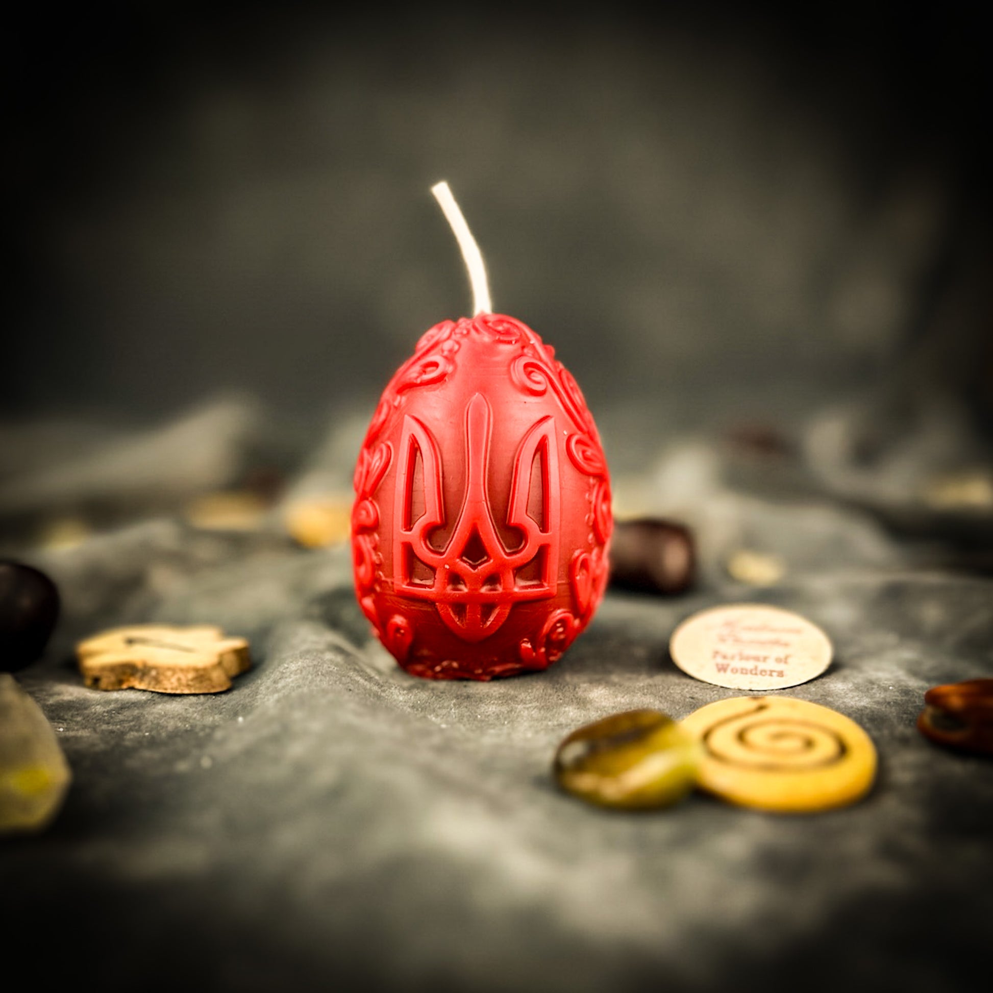 Red Tryzub Pysanka Candle 