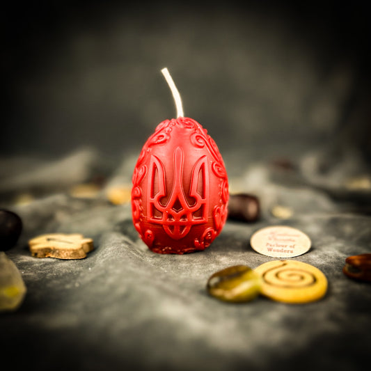 Red Tryzub Pysanka Candle 