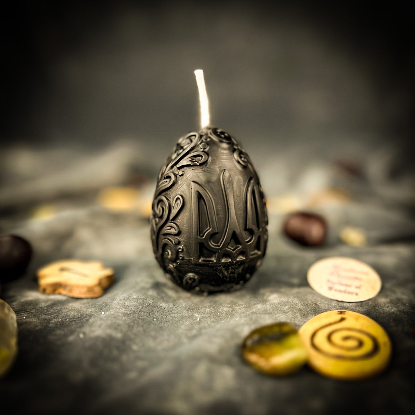 Beeswax Ukrainian Tryzub Pysanka Spell Candle - Protection & Strength