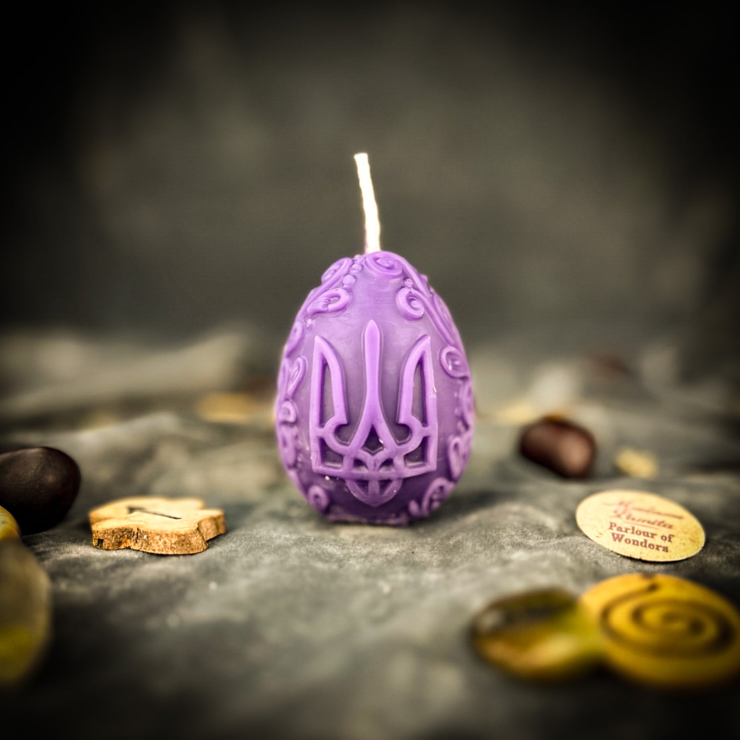 Beeswax Ukrainian Tryzub Pysanka Spell Candle - Protection & Strength