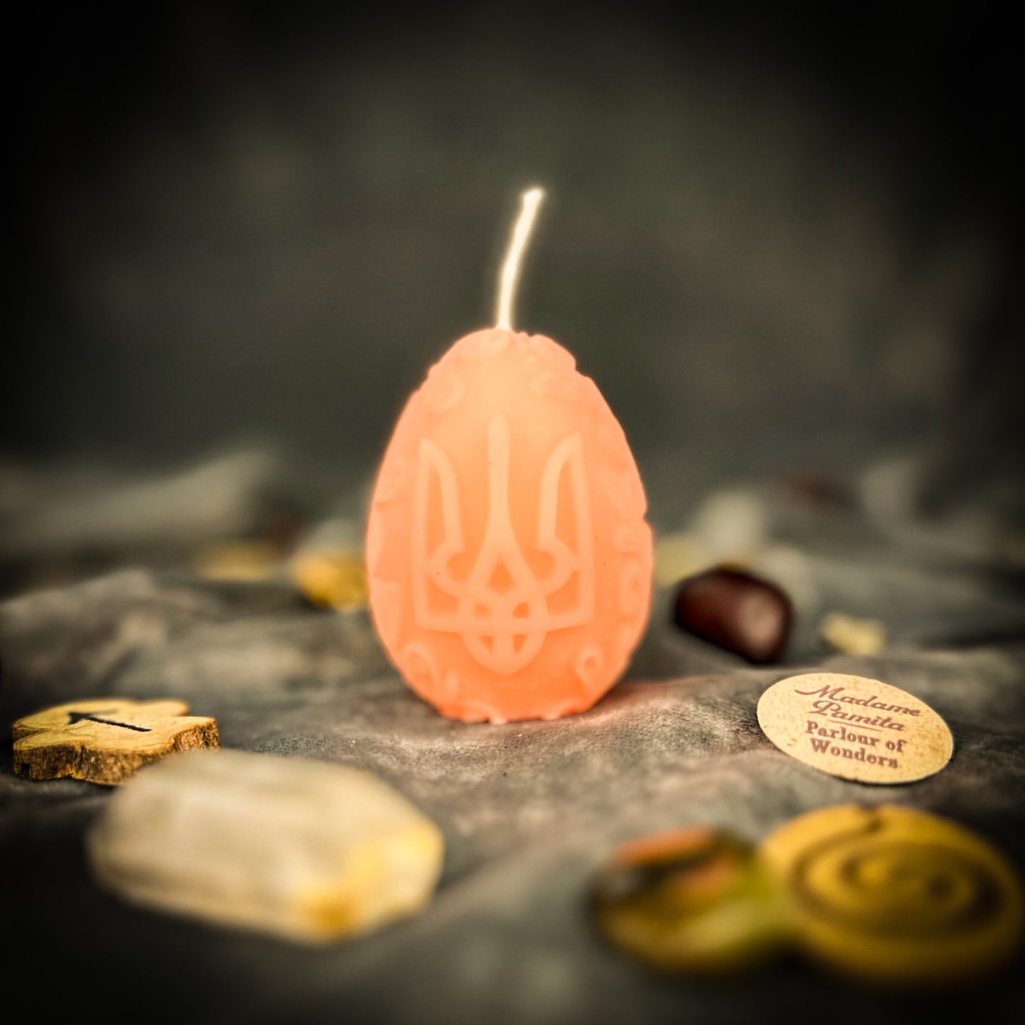 Beeswax Ukrainian Tryzub Pysanka Spell Candle - Protection & Strength