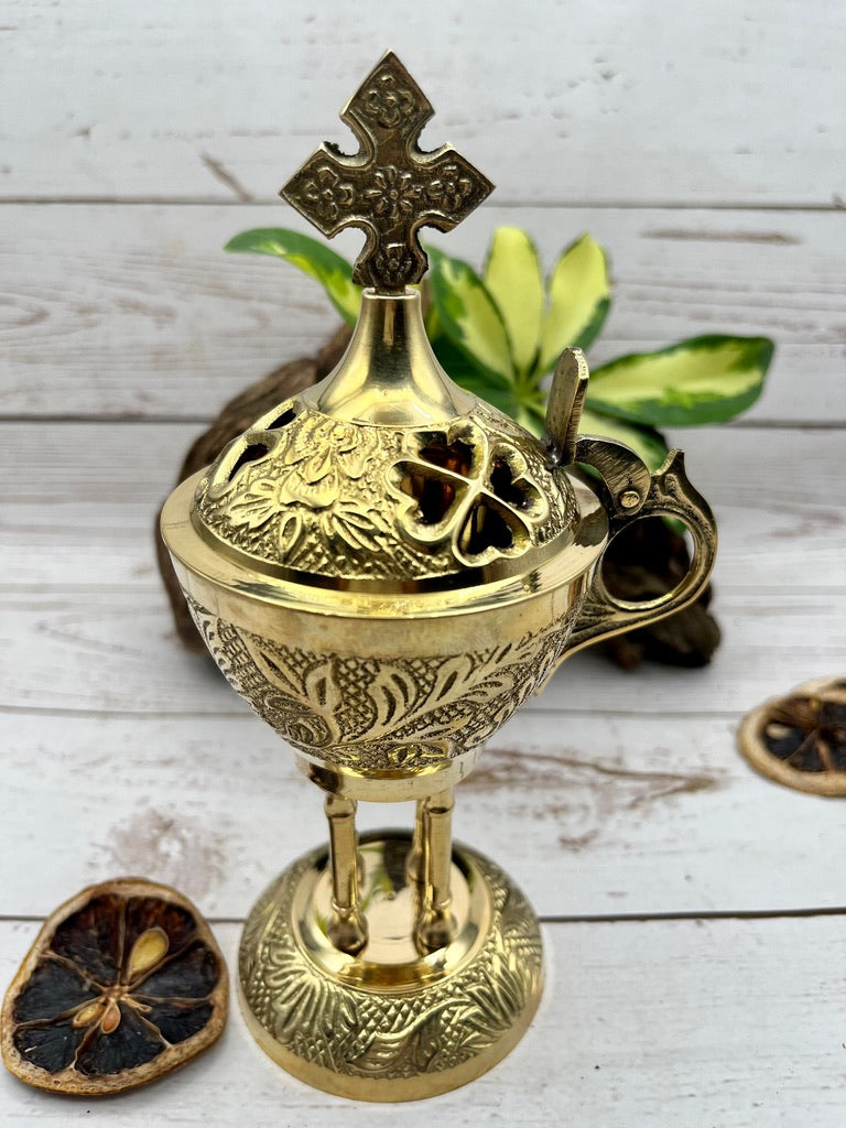 Brass Cross Church Incense Burner