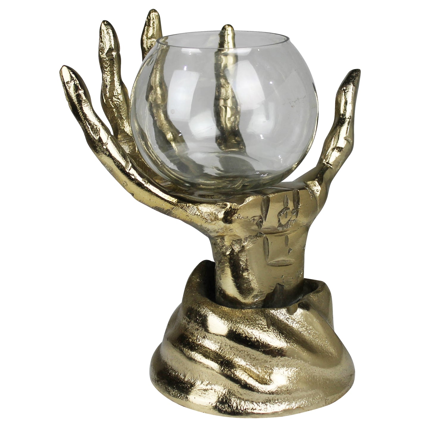 Golden Skeleton Hand with Glass Vase