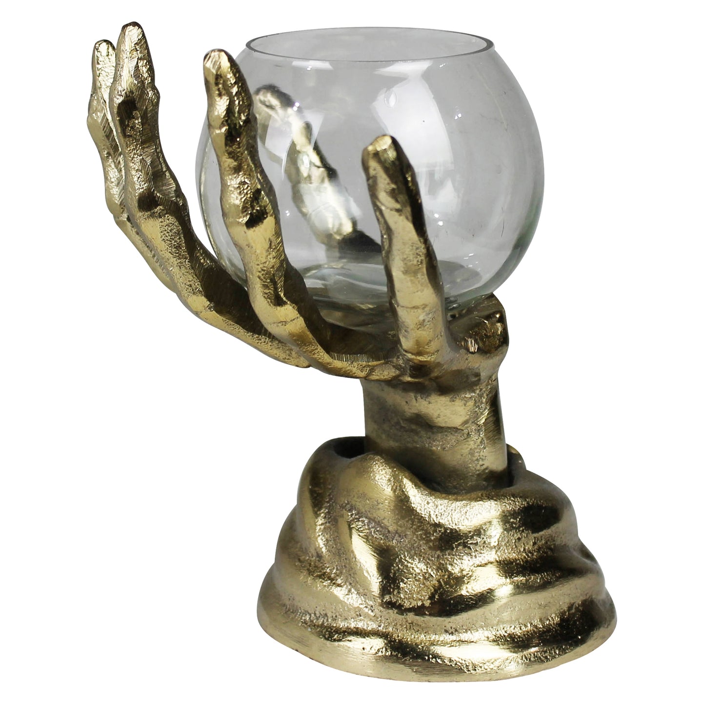 Golden Skeleton Hand with Glass Vase