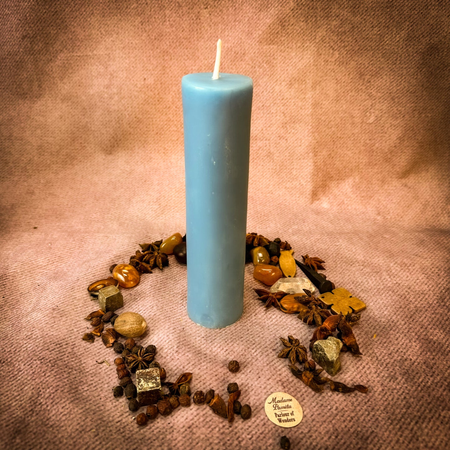 Blue Beeswax Vigil Candle Refill Pull Out