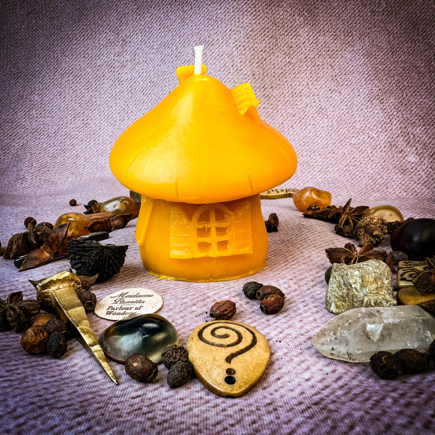 Beeswax Mushroom Fairy Hut Spell Candle