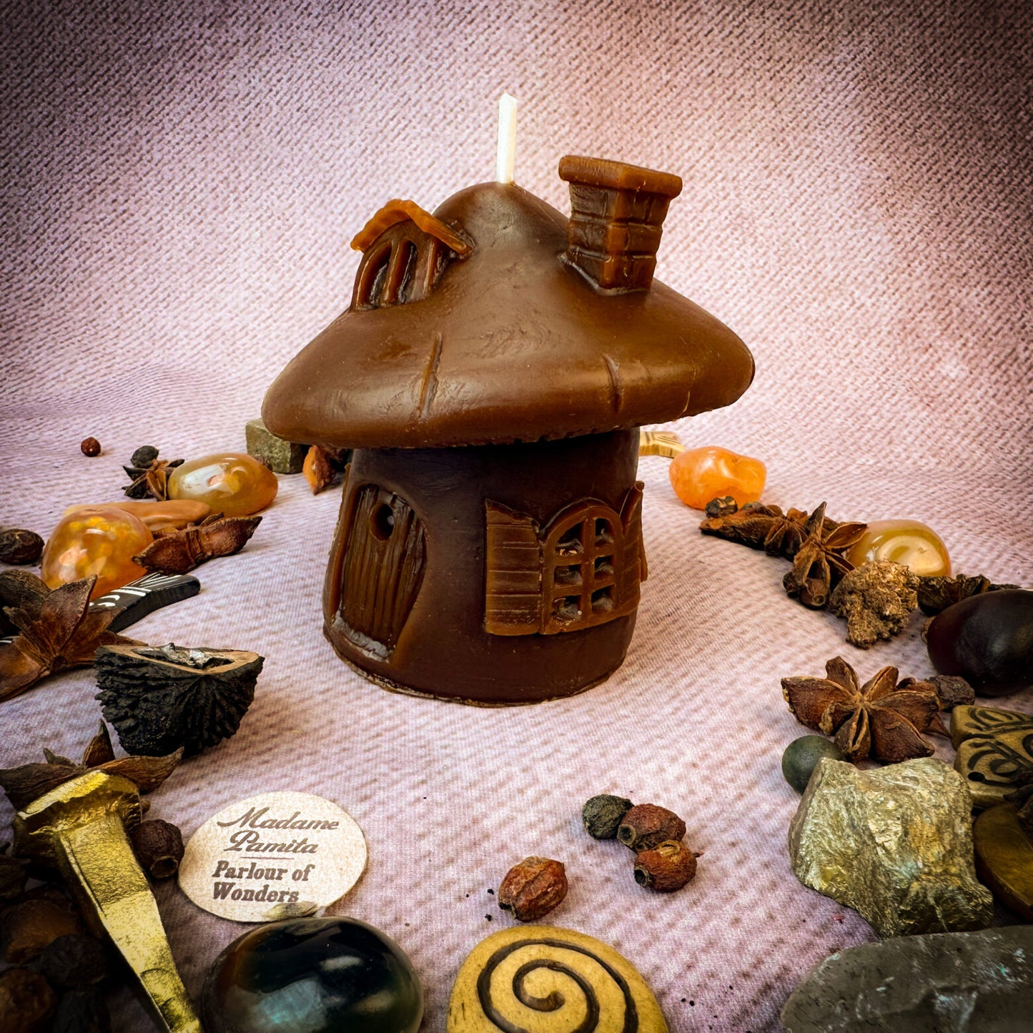 Beeswax Mushroom Fairy Hut Spell Candle