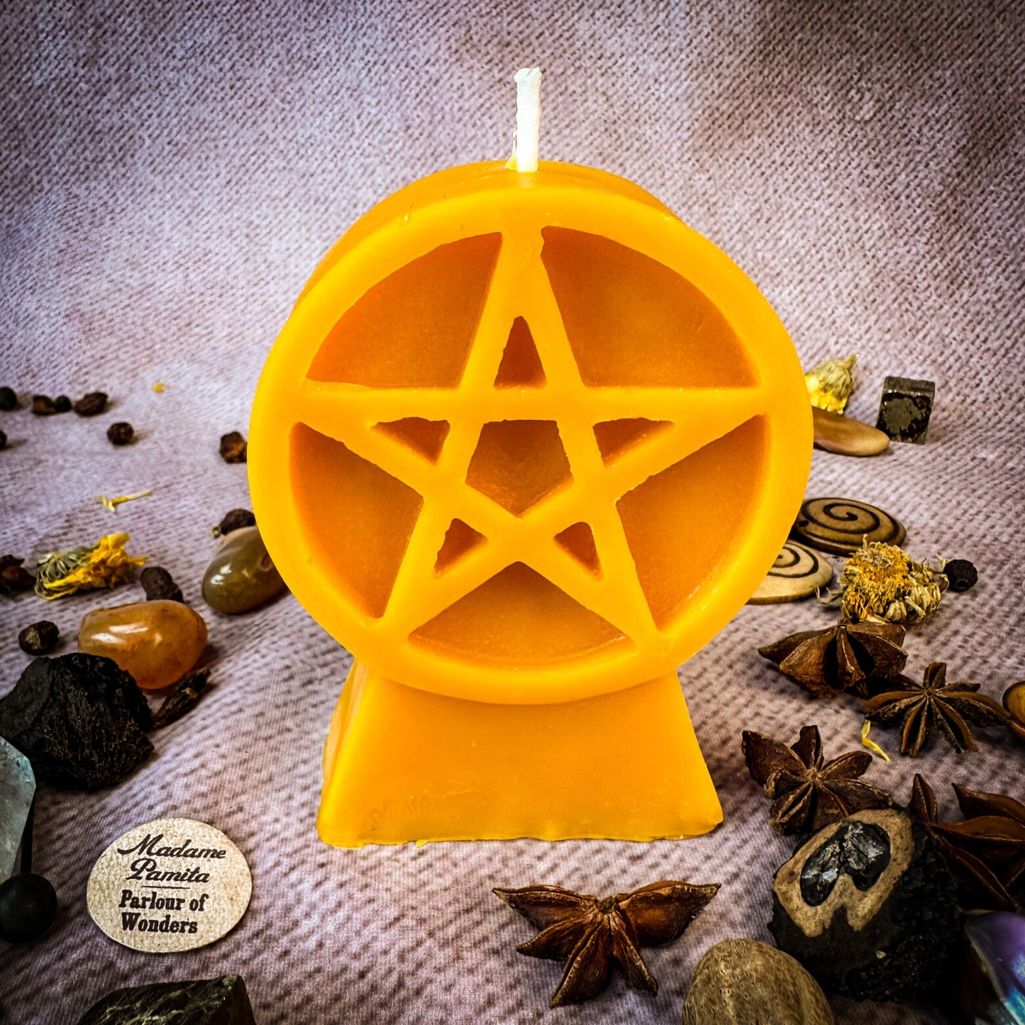 Beeswax Pentagram of Protection Spell Candle