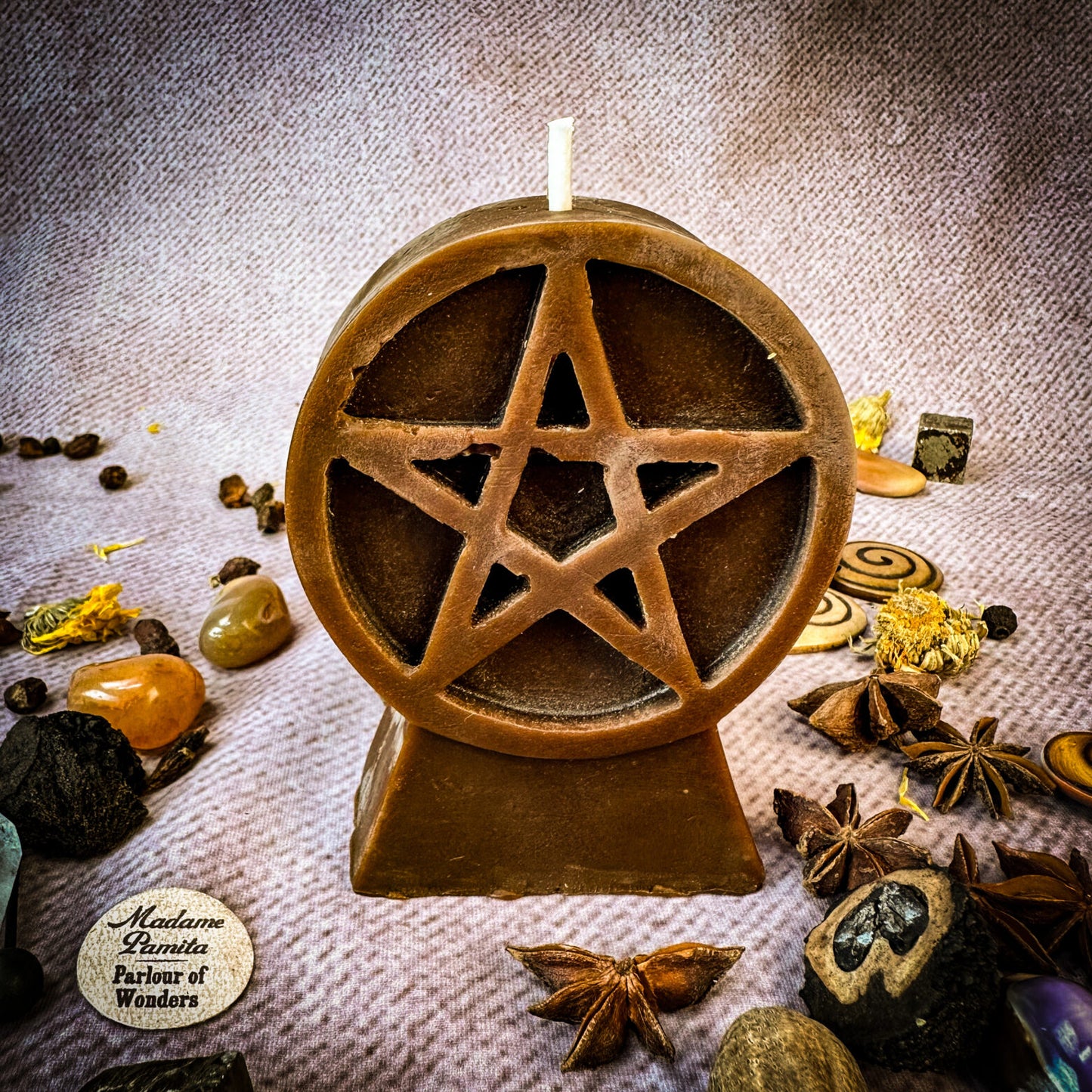 Beeswax Pentagram of Protection Spell Candle