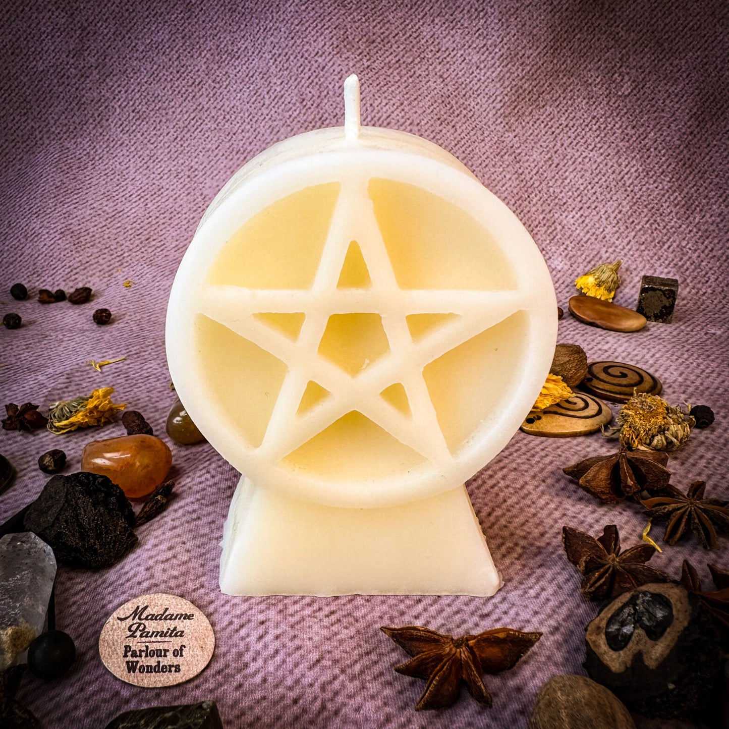 Beeswax Pentagram of Protection Spell Candle