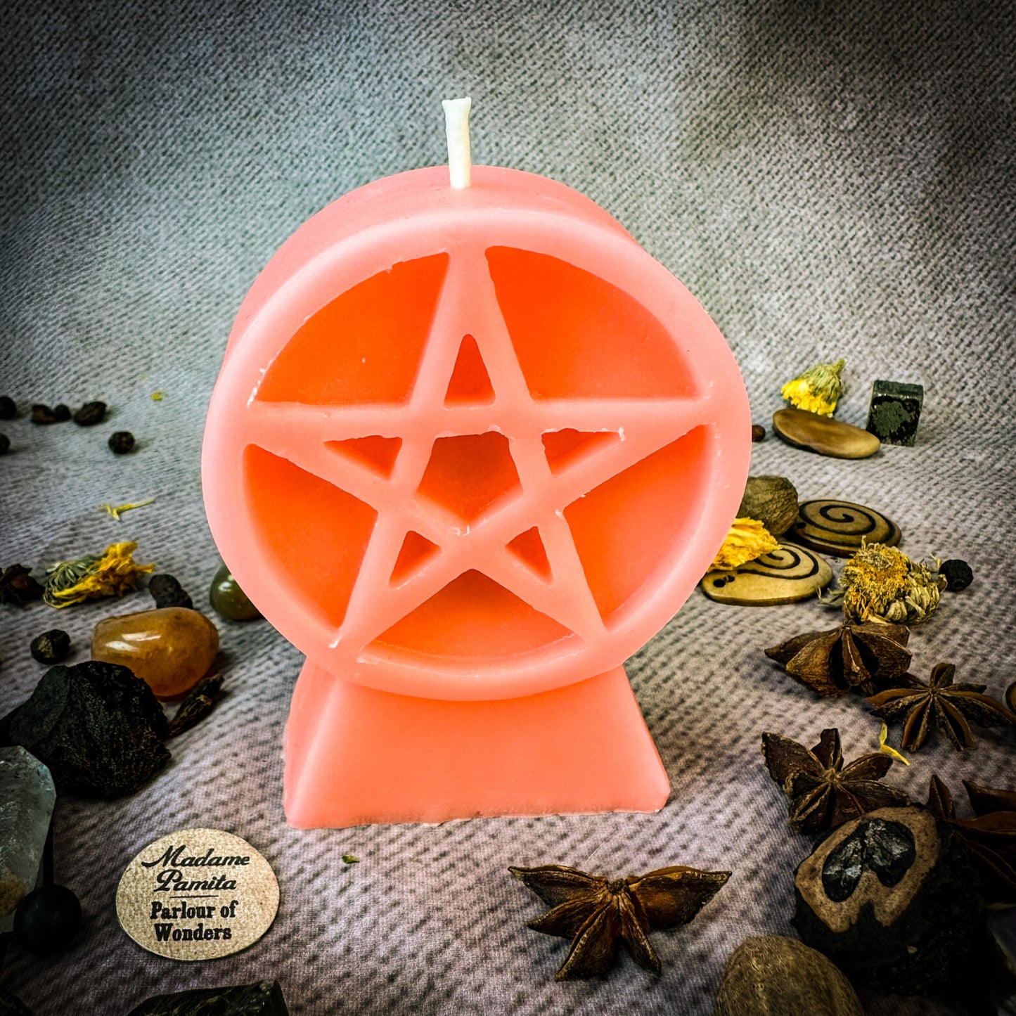 Beeswax Pentagram of Protection Spell Candle