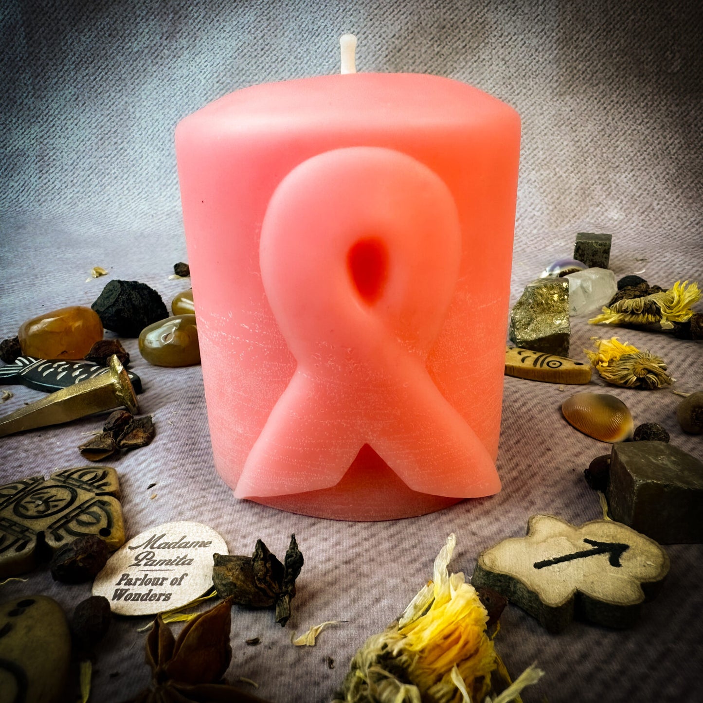 Beeswax Awareness Ribbon Pillar Candle