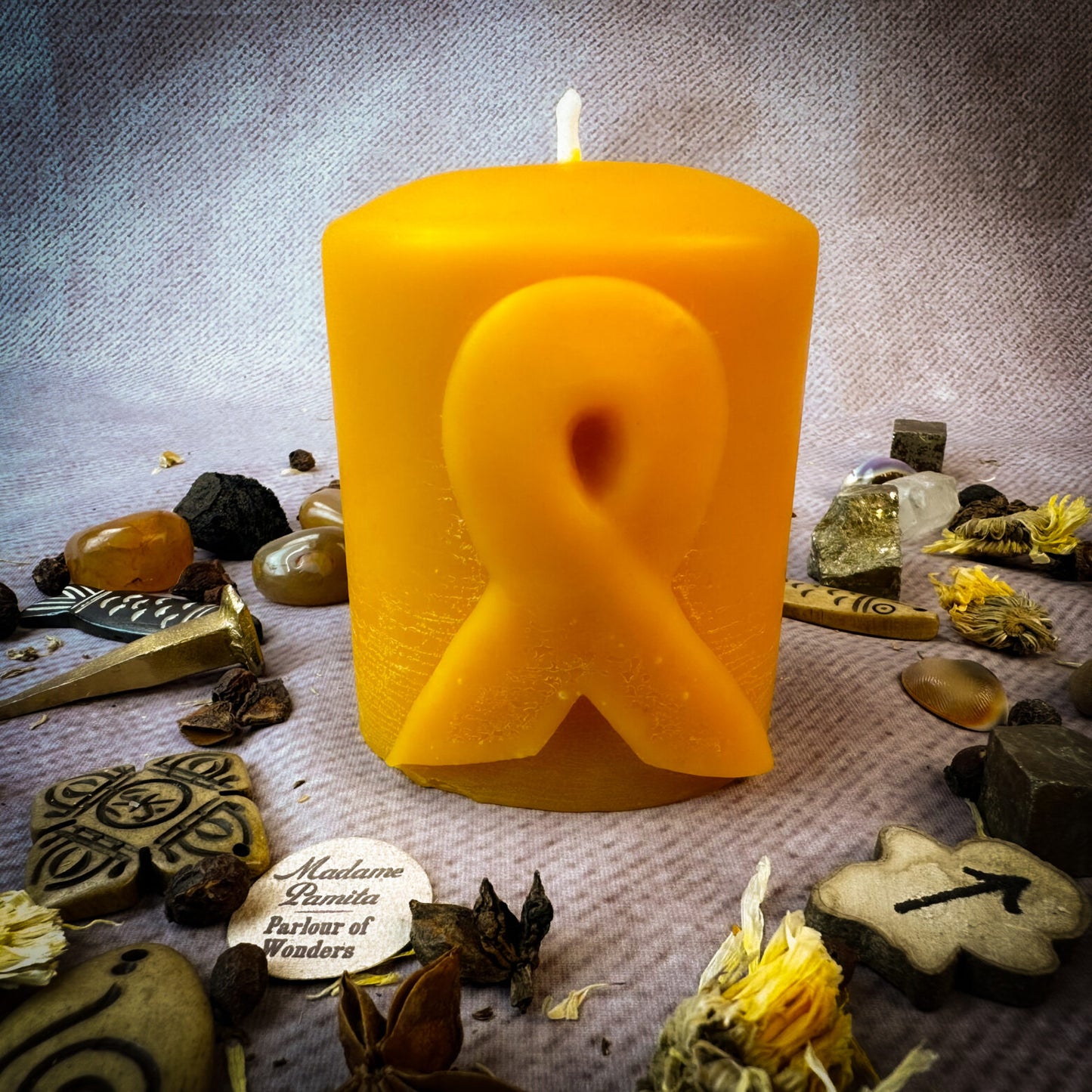 Beeswax Awareness Ribbon Pillar Candle