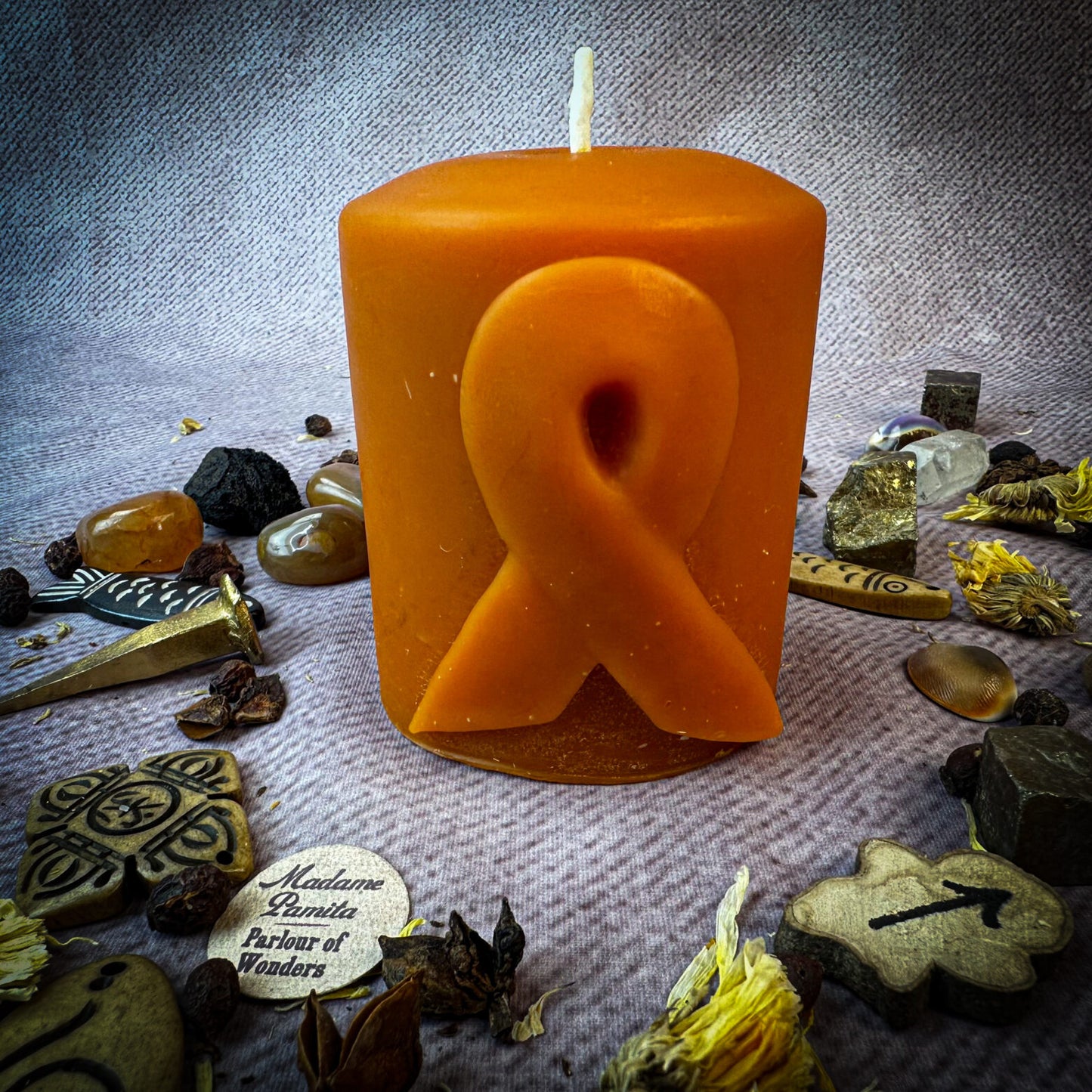 Beeswax Awareness Ribbon Pillar Candle