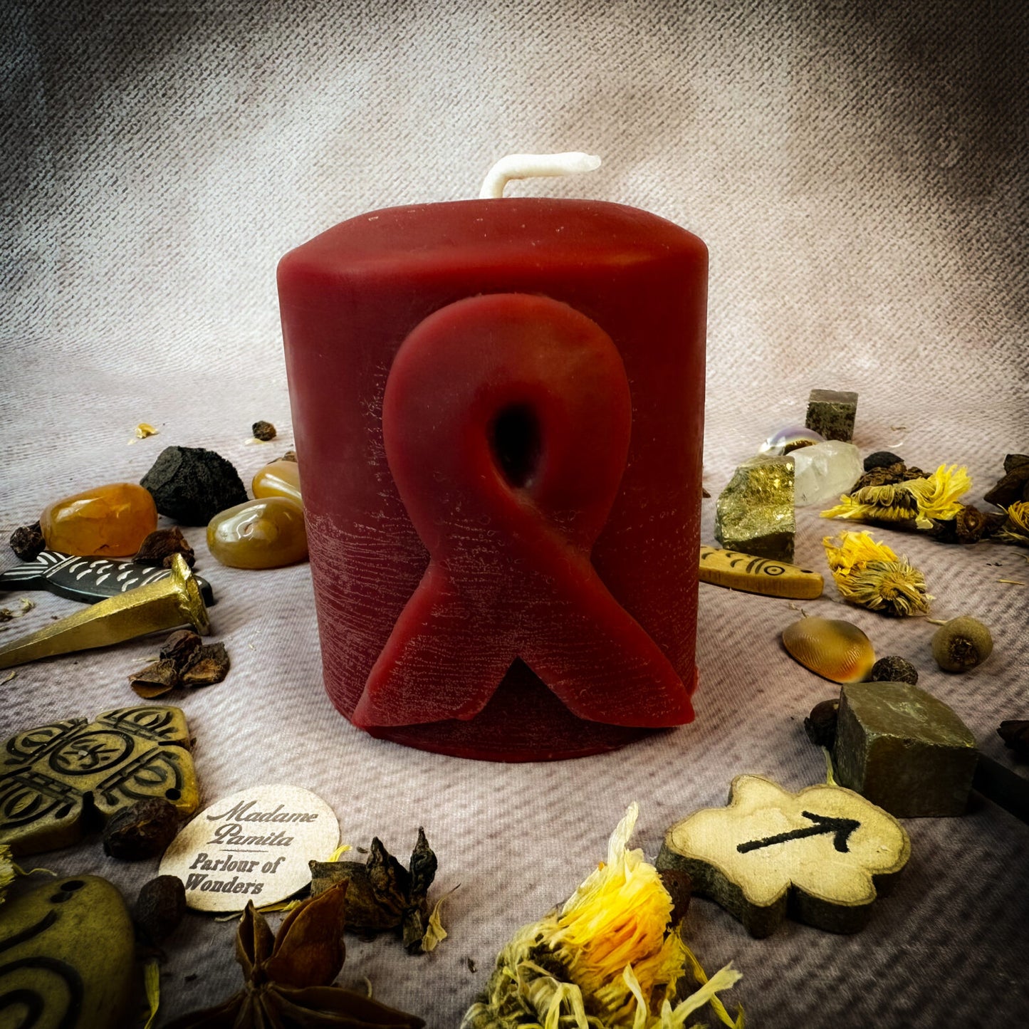 Beeswax Awareness Ribbon Pillar Candle