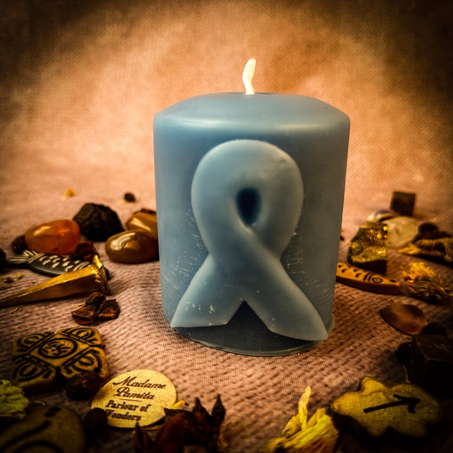 Beeswax Awareness Ribbon Pillar Candle