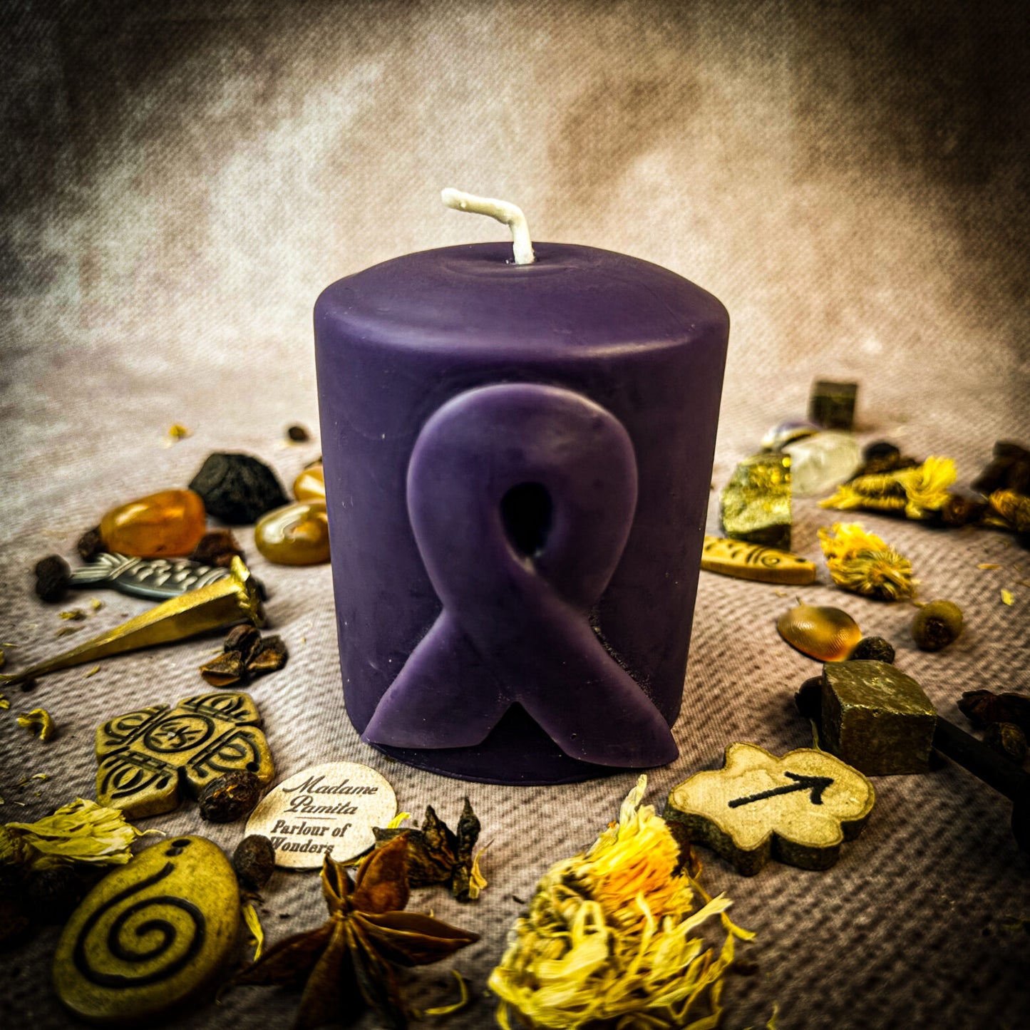 Beeswax Awareness Ribbon Pillar Candle