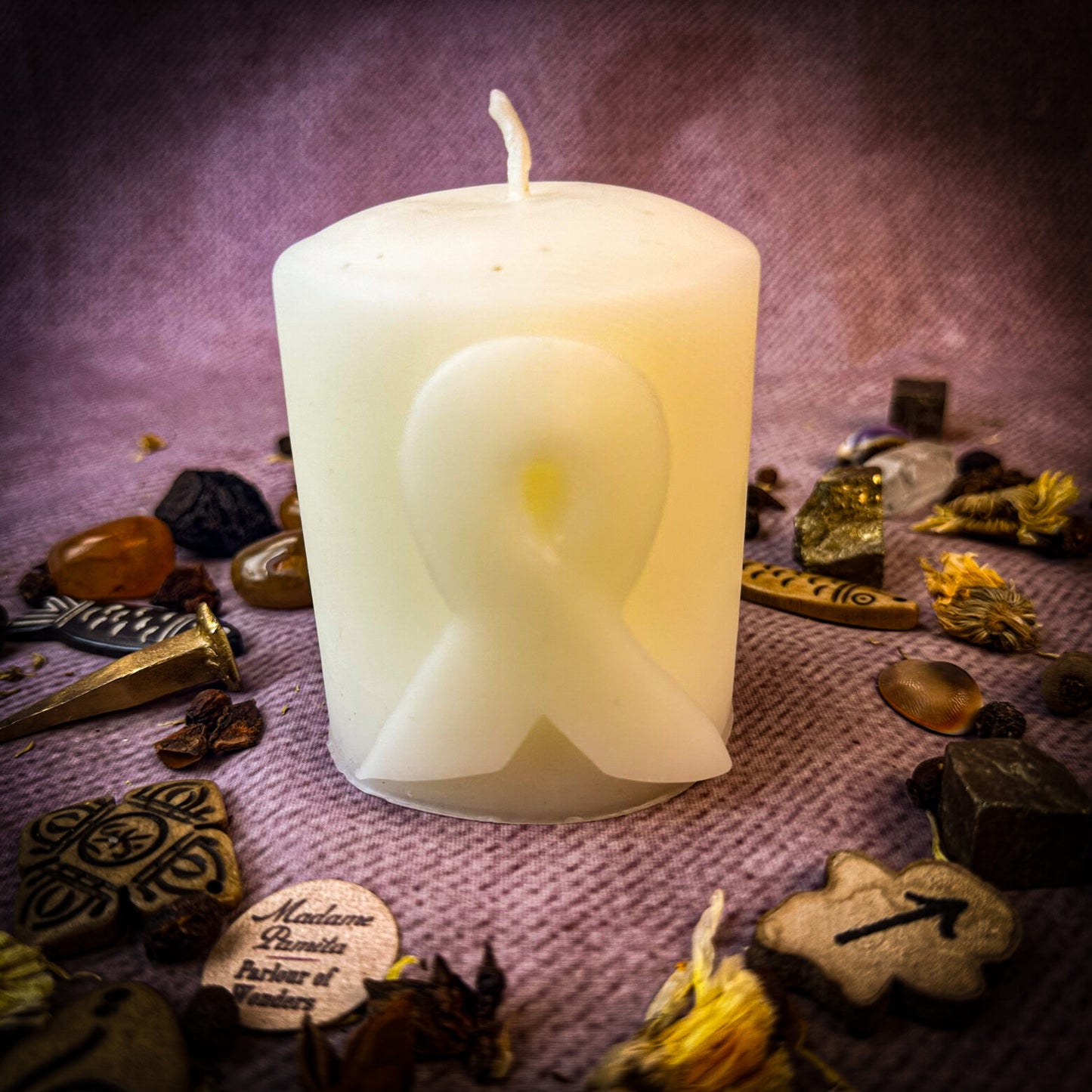 Beeswax Awareness Ribbon Pillar Candle