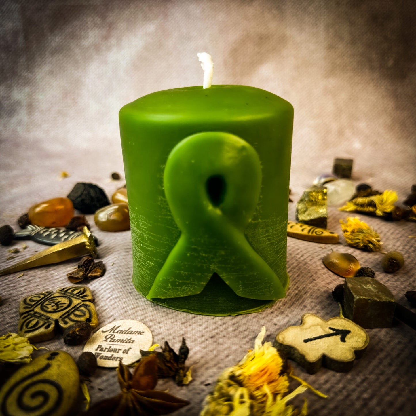 Beeswax Awareness Ribbon Pillar Candle