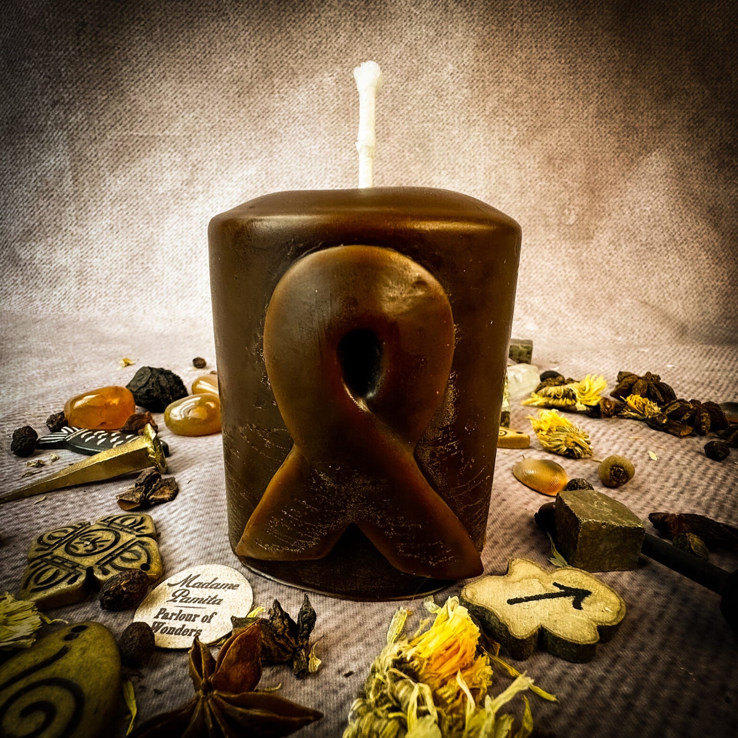 Beeswax Awareness Ribbon Pillar Candle