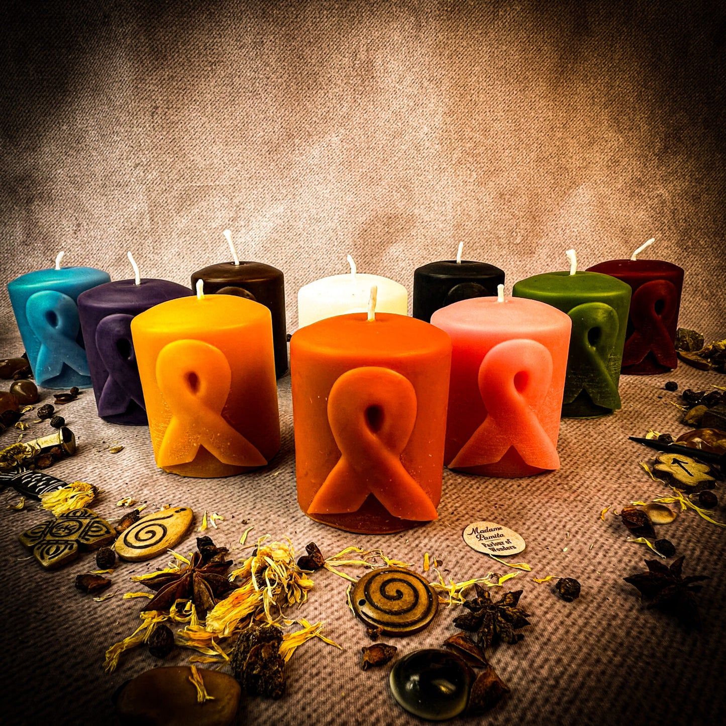 Beeswax Awareness Ribbon Pillar Candle