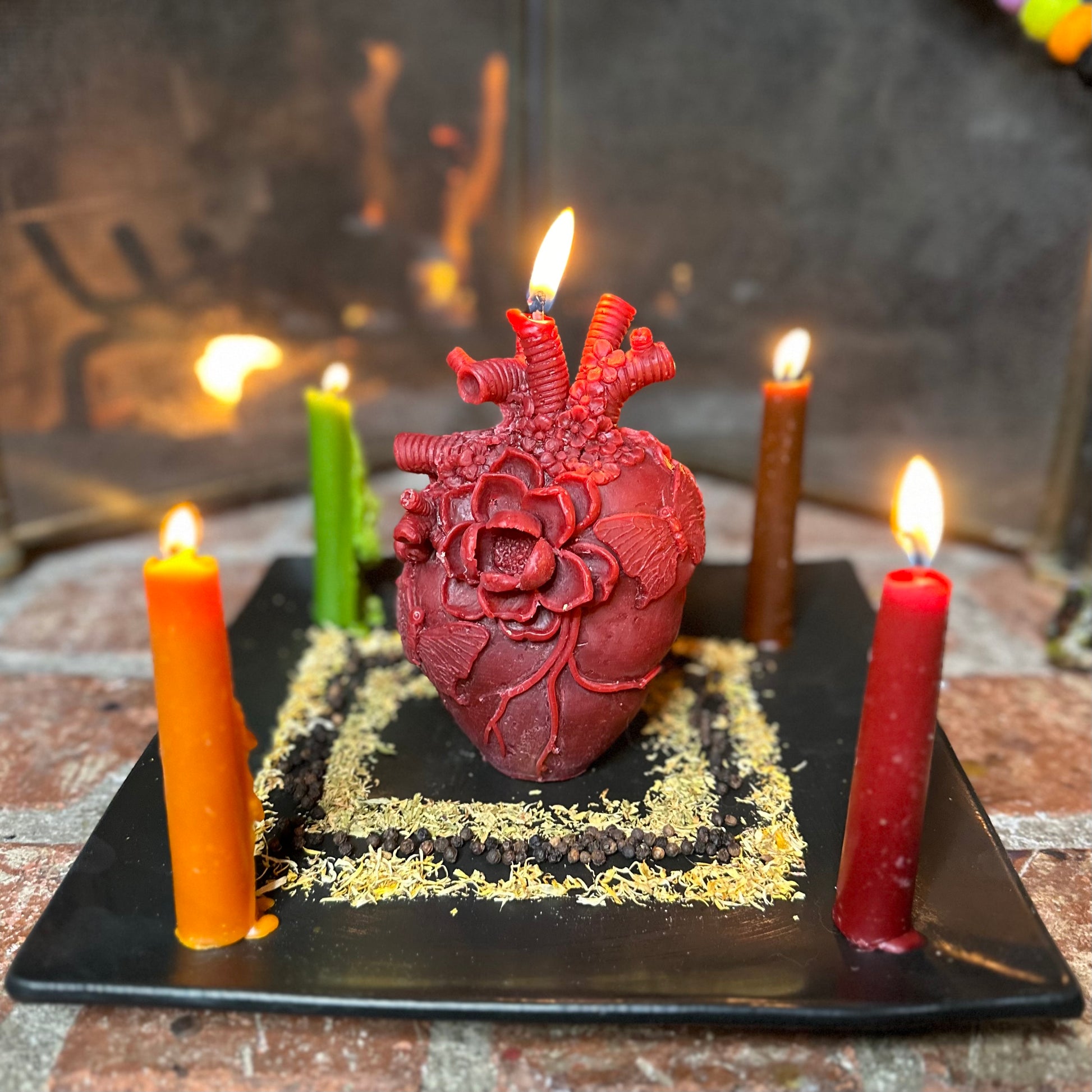 January Aquarius New Moon Flame of Desire Spell Service burning on Madame Pamita's New Moon Hearth Altar.