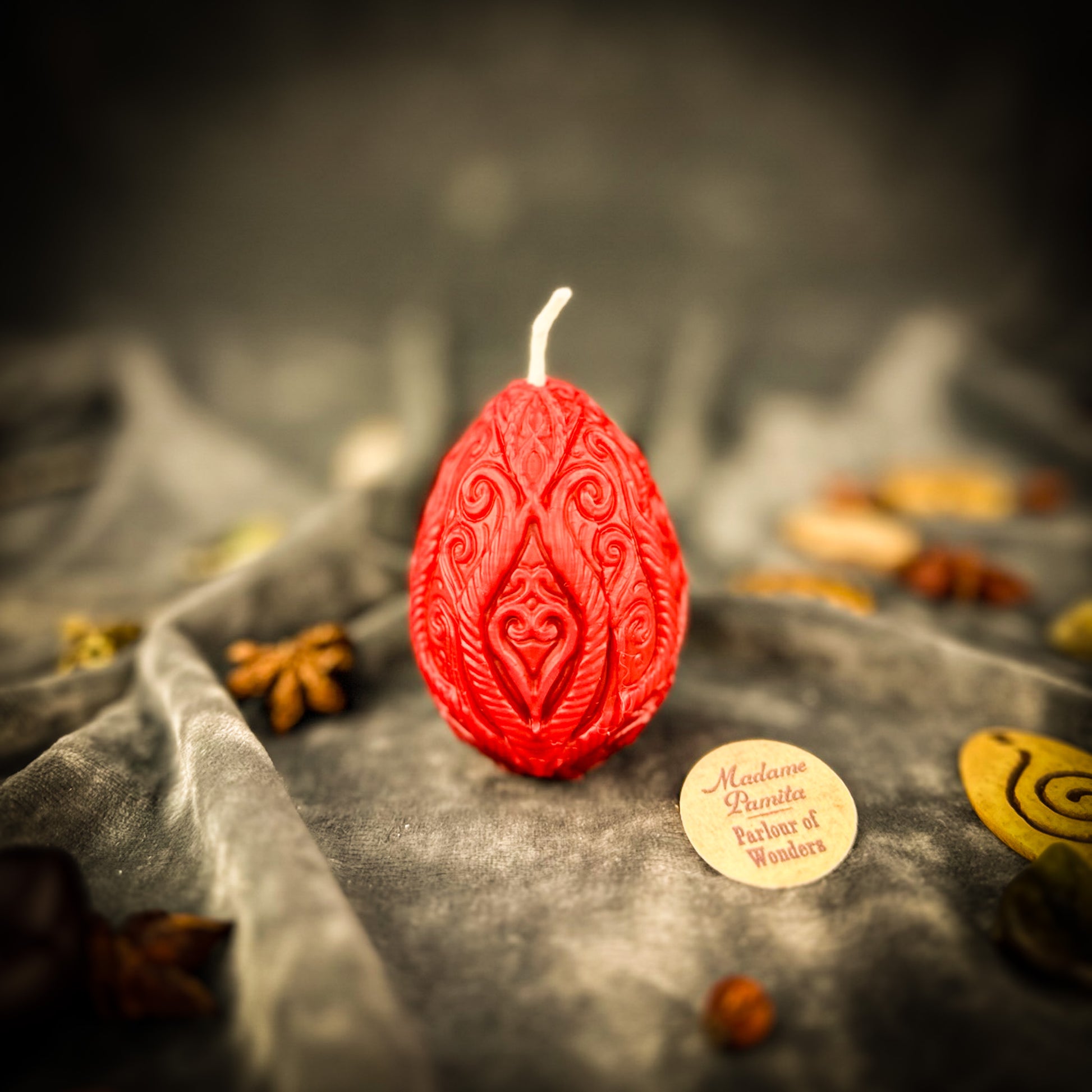 Red Beeswax Sertse Heart Pysanka Spell Candle - Love & Emotional Healing